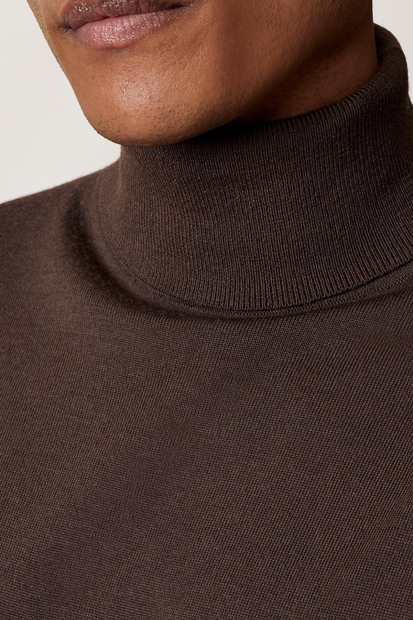 LS ROLL NECK MERINO WOOL JUMPER CHOCOLATE BROWN 5