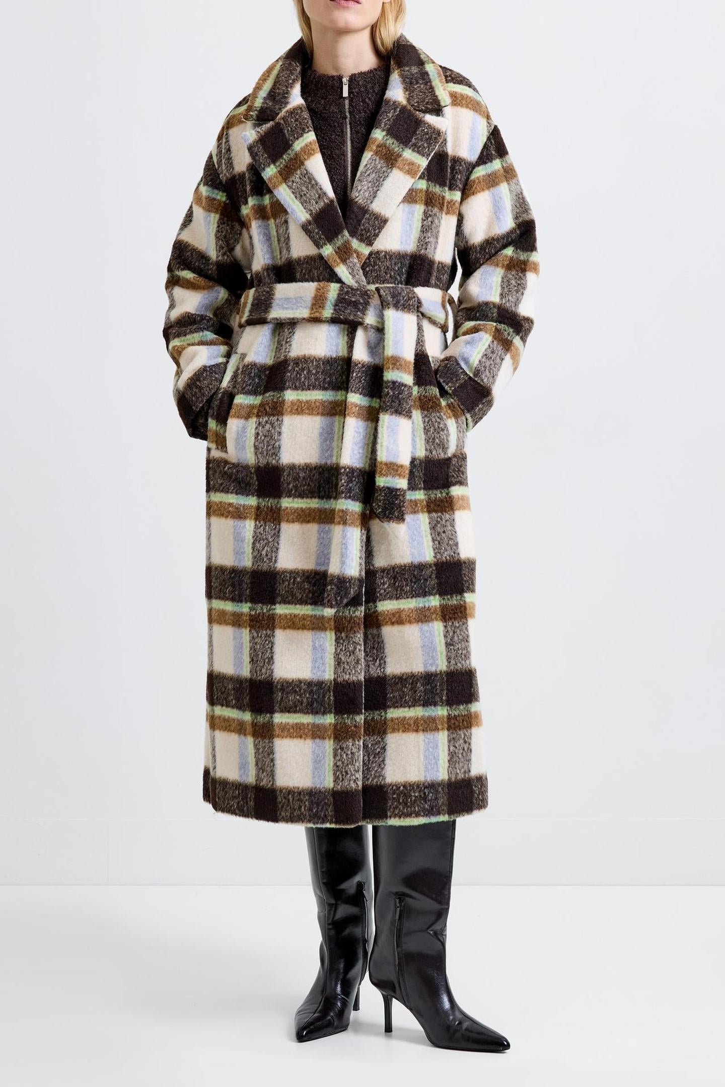 REMI BELTED COAT BROWN MULTI 2