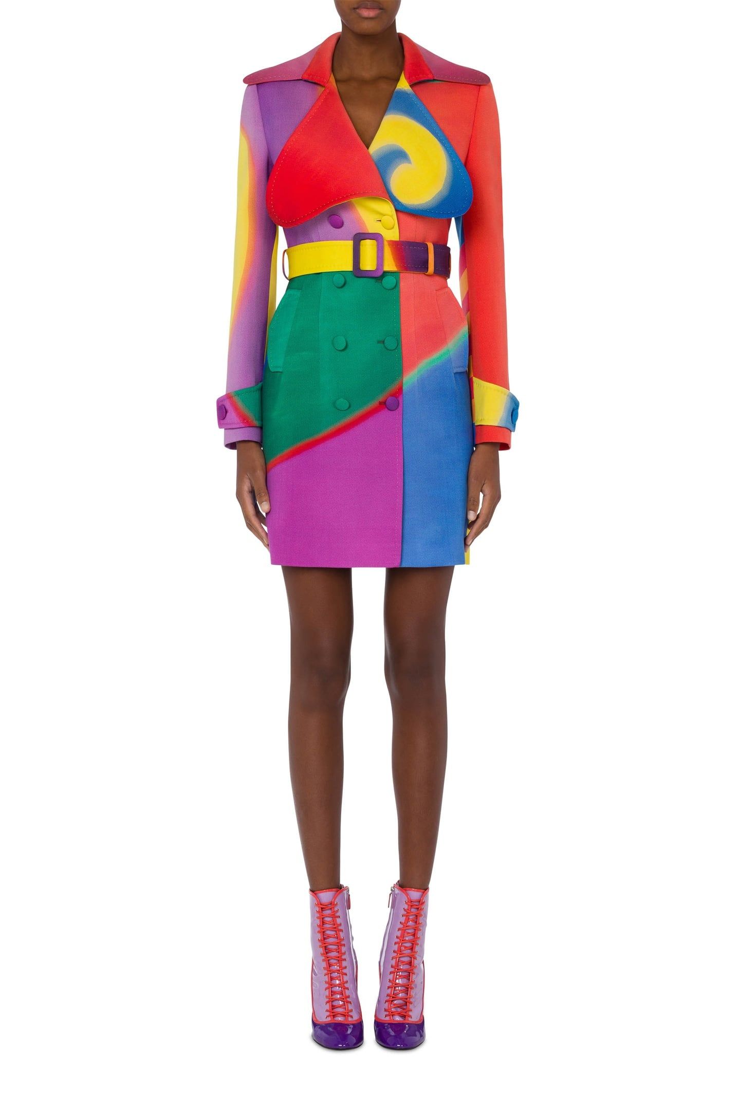 PROJECTION PRINT WOOL CANVAS TRENCH COAT MULTICOLOR 1