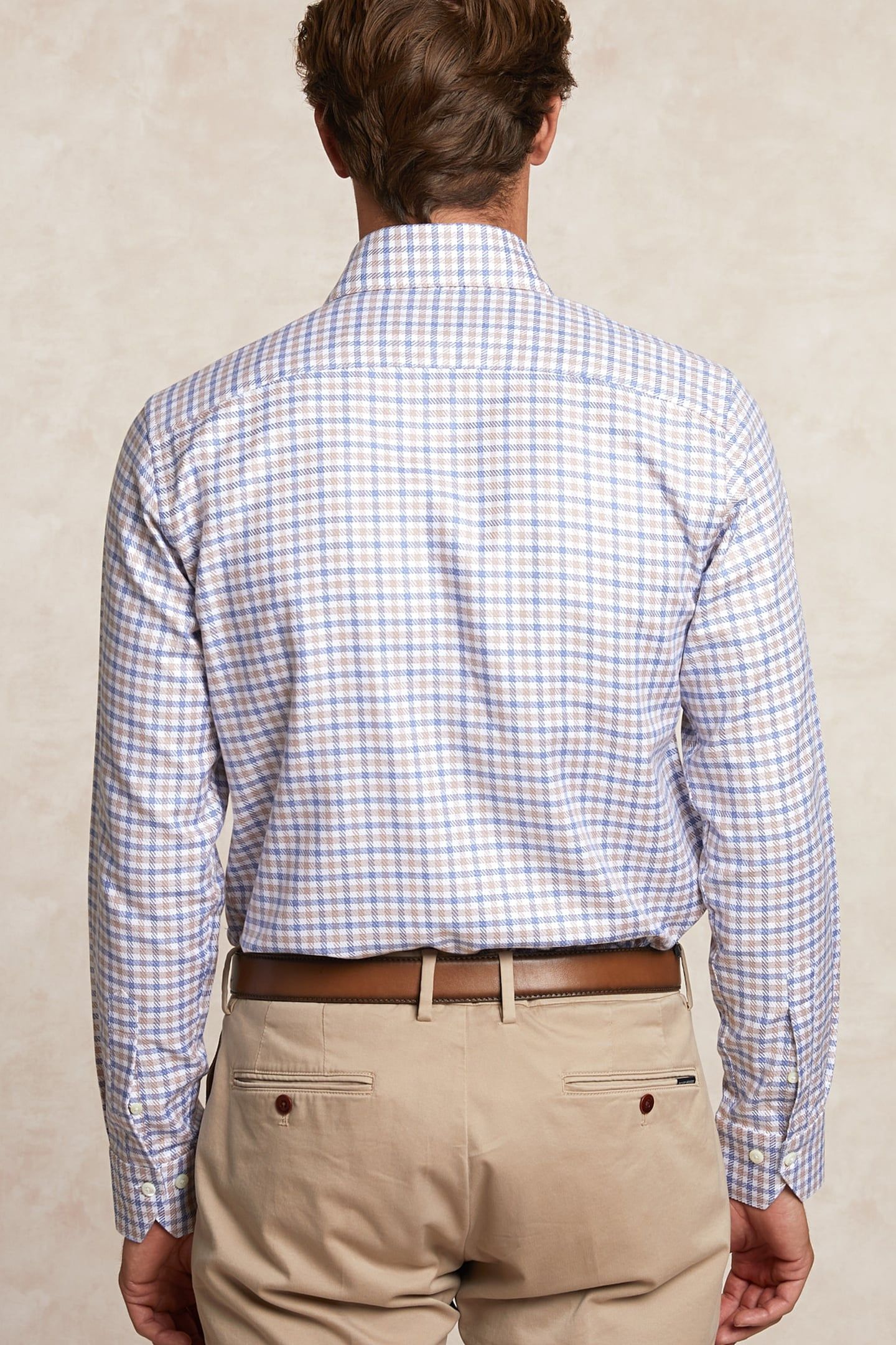 CUSTOM FIT COTTON CHECKED SHIRT BROWN/BLUE 2