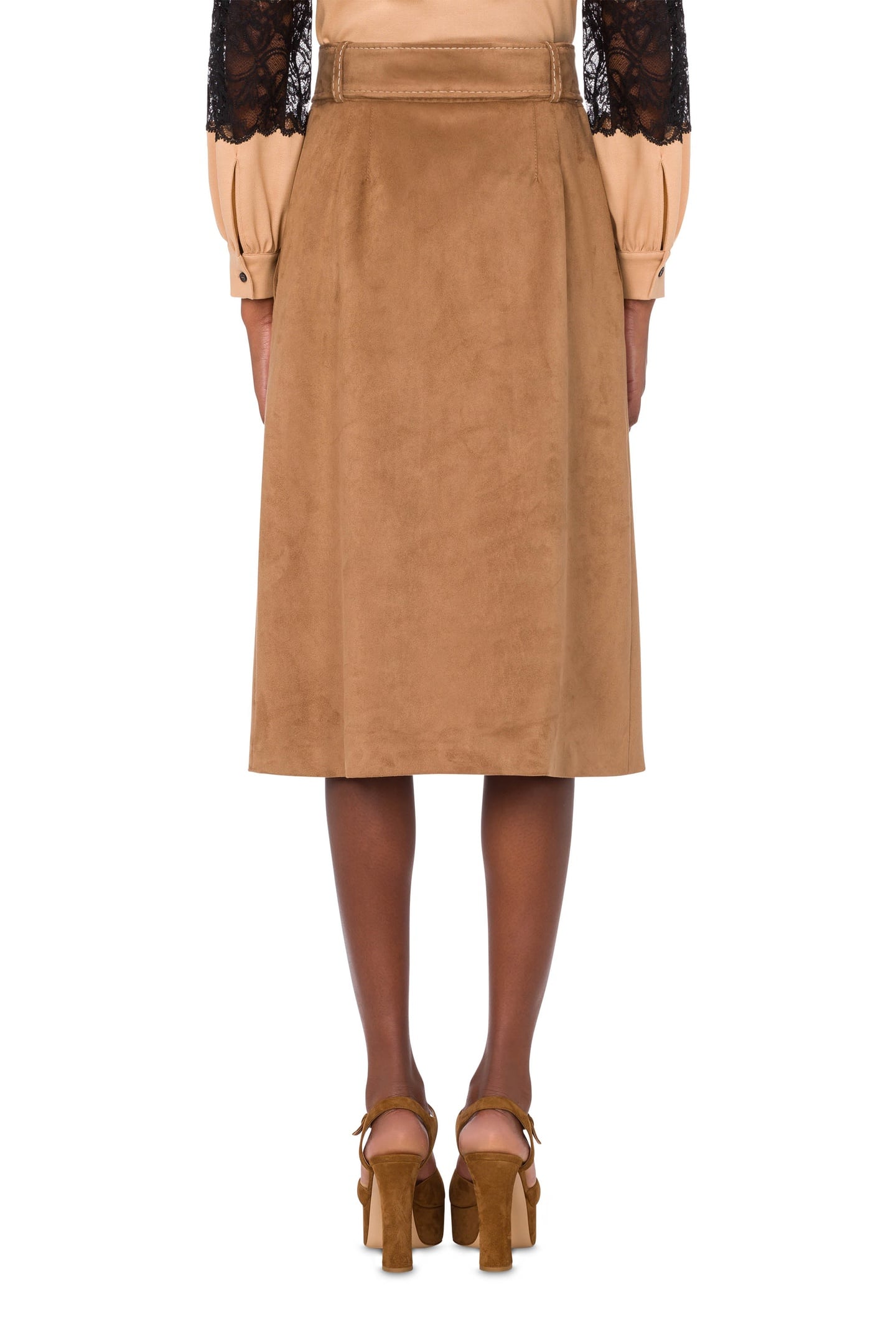 SKIRT WITH STITCHING WAIST BELT BEIGE 2