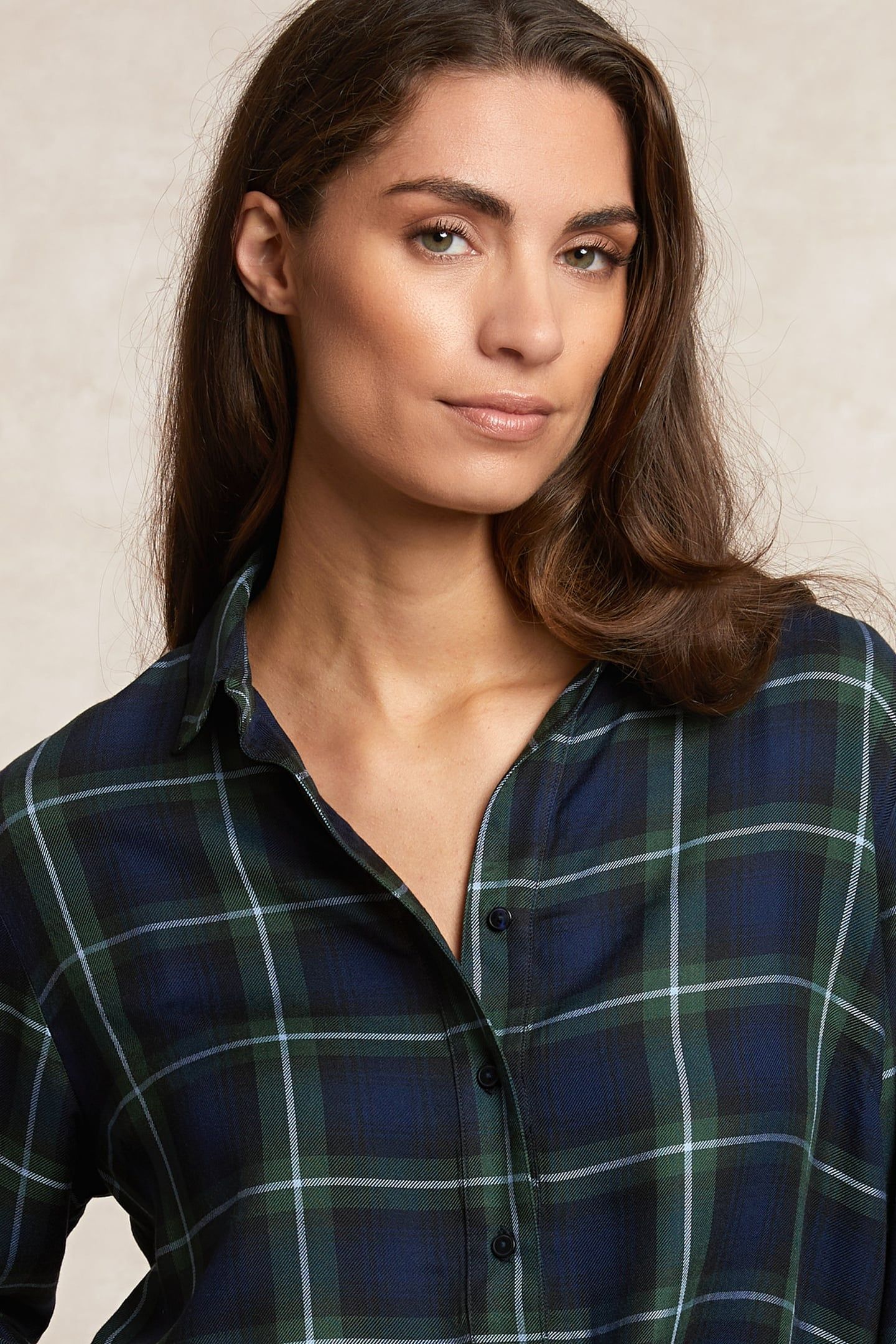 LOOSE CHECKED BLOUSE BLUE/KHAKI 4