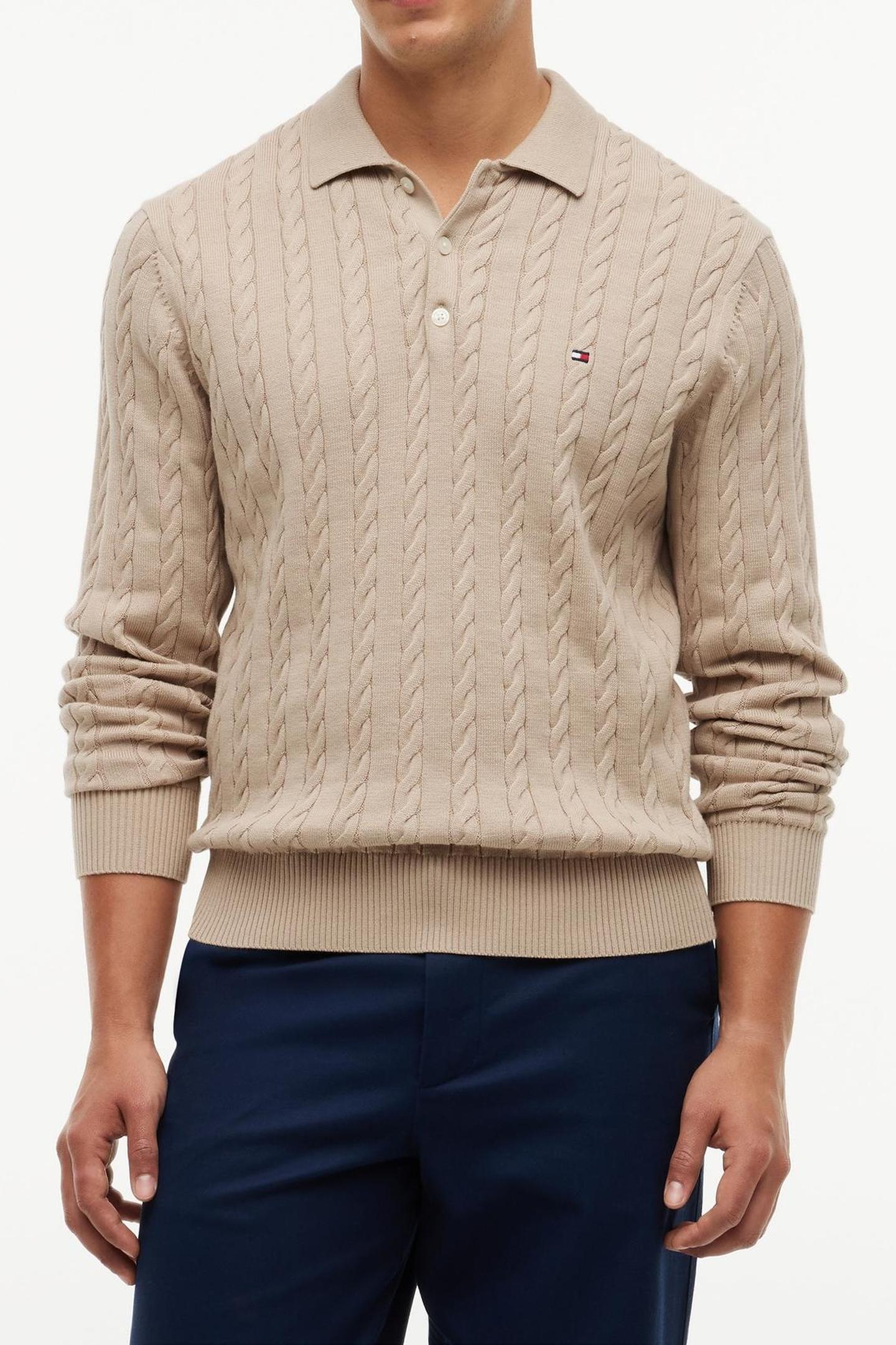 CABLE KNIT POLO JUMPER BATIQUE KHAKI 1