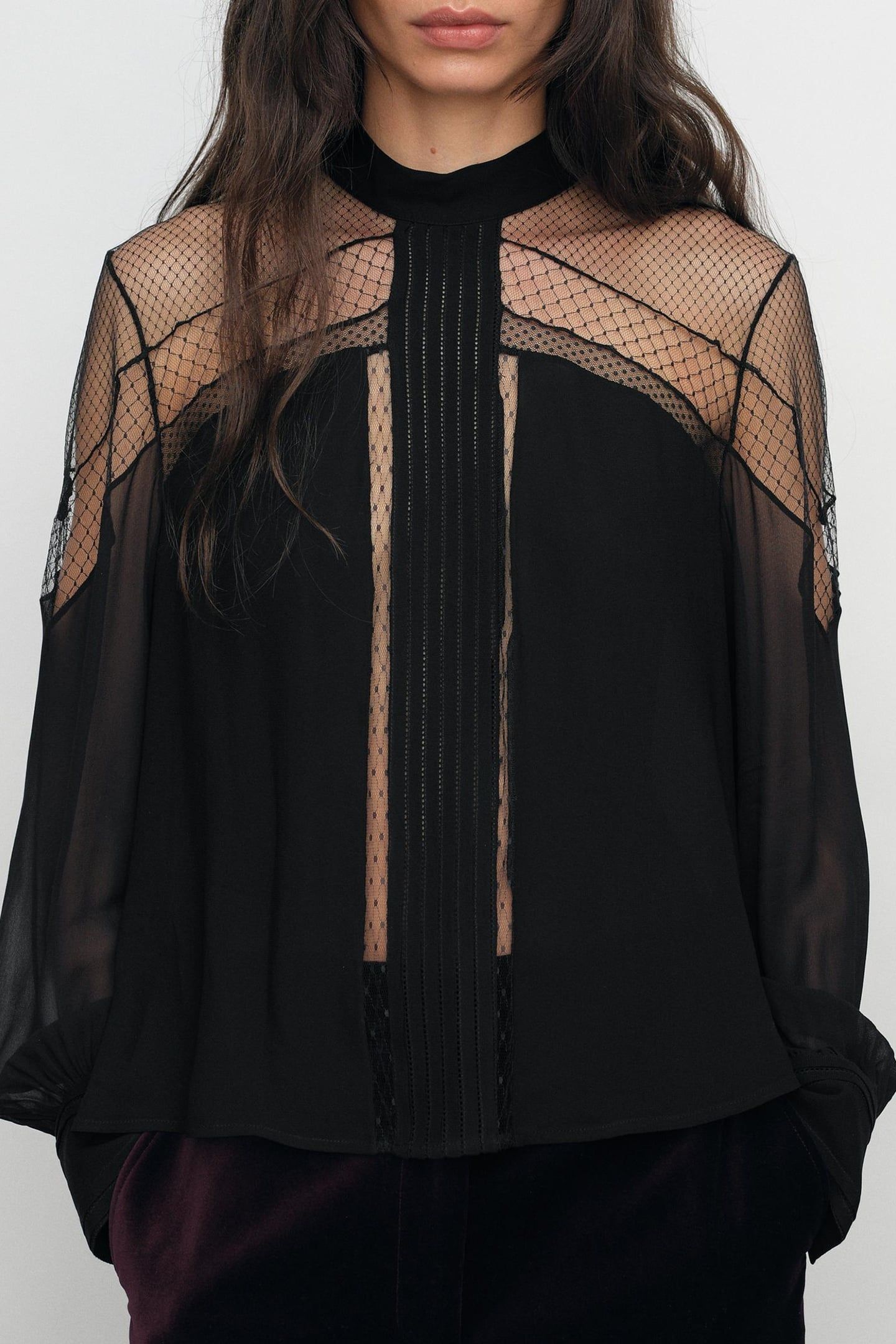 LACE INSERT BLOUSE BLACK 1