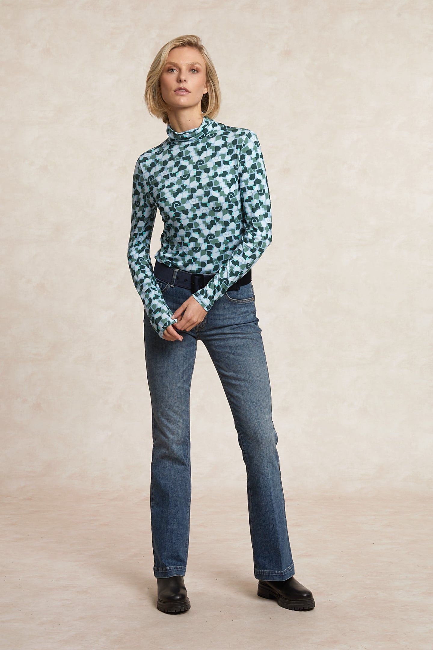FANTASY ROLL NECK T-SHIRT LONG SLEEVES MULTI BLUE 1