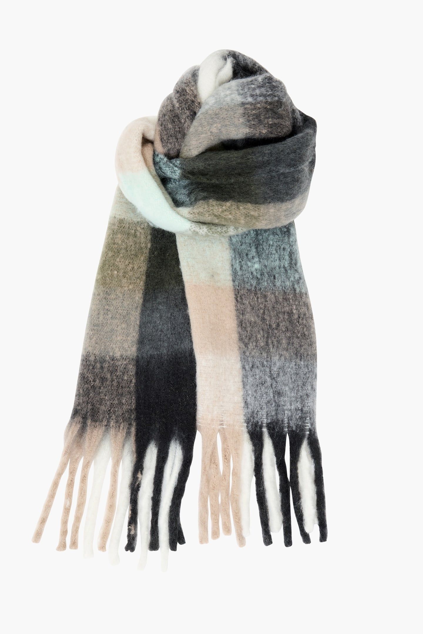 SUPER SOFT CHECK SCARF MULTI GRY/CREAM/MINT 3