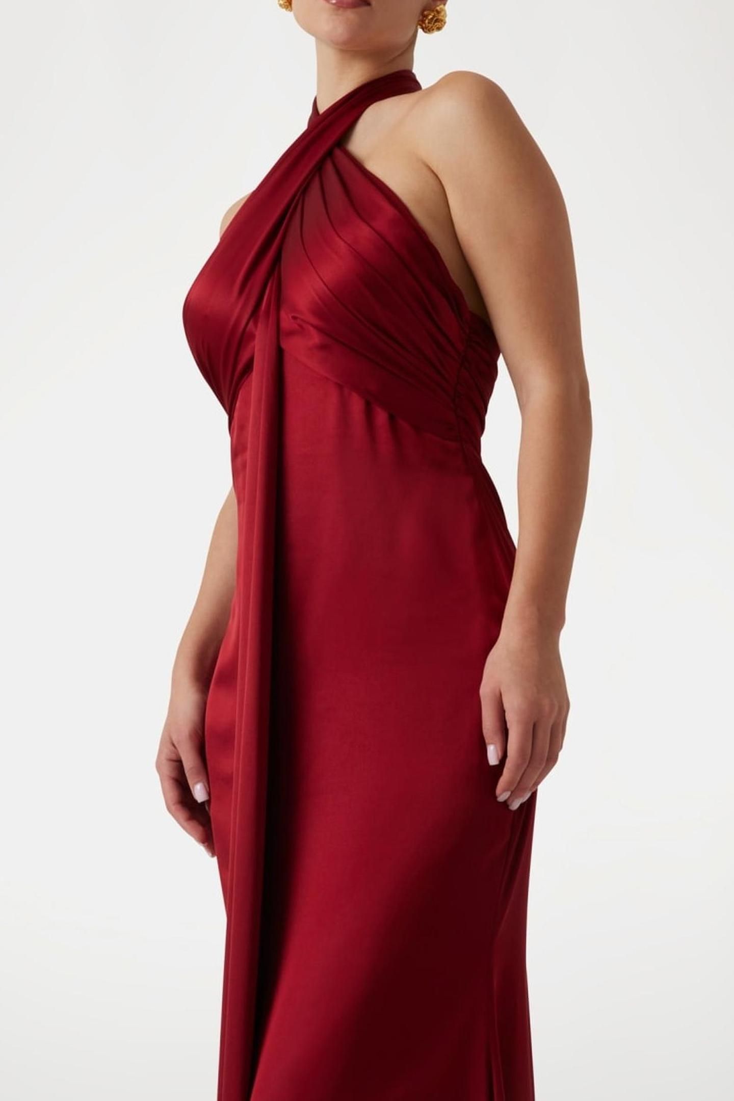 ARETHA HALTER KNOT L DARK JAM RED 6