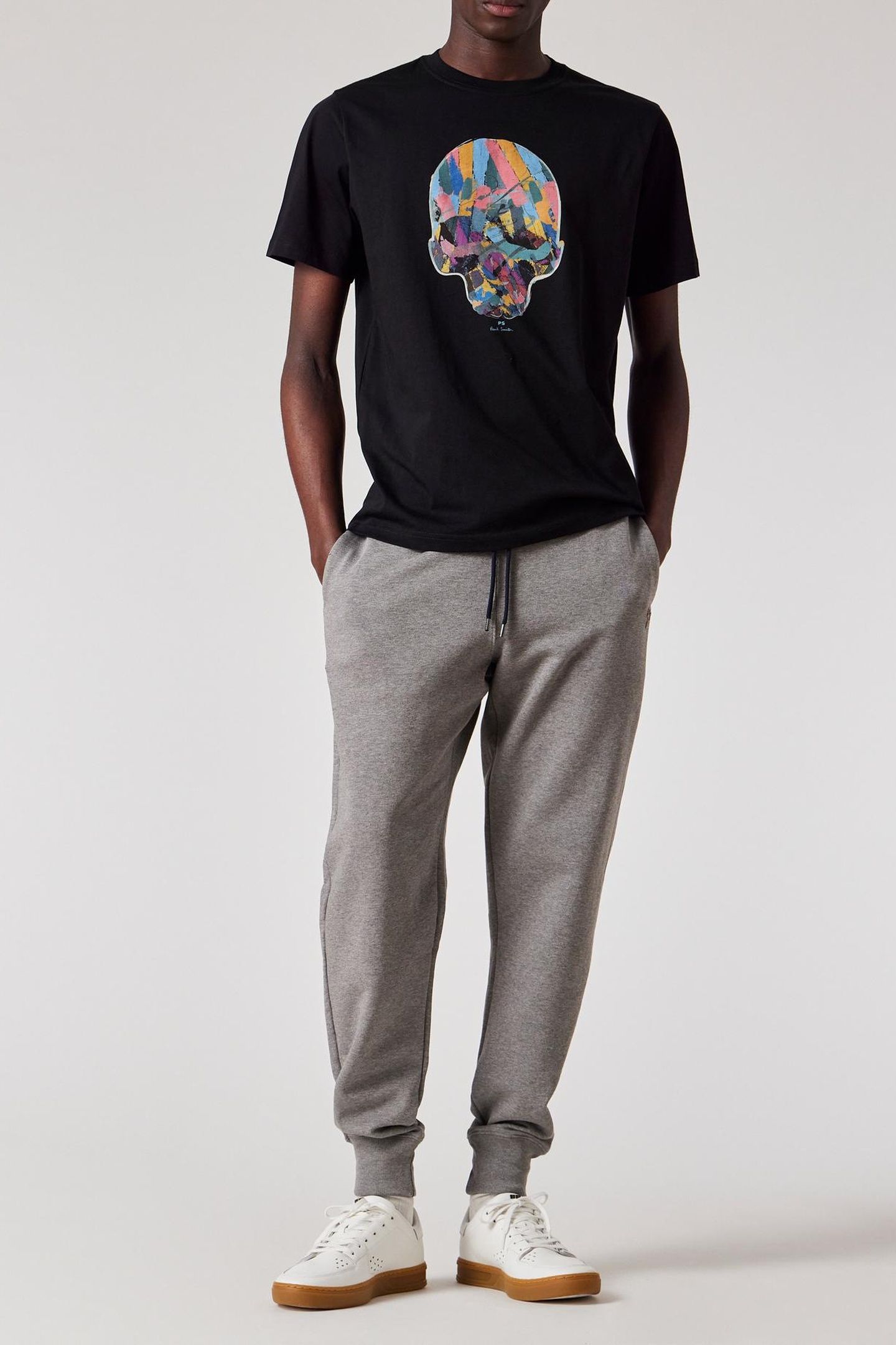 MENS REG FIT SS T SHIRT MULTI COL SKULL BLACK 2