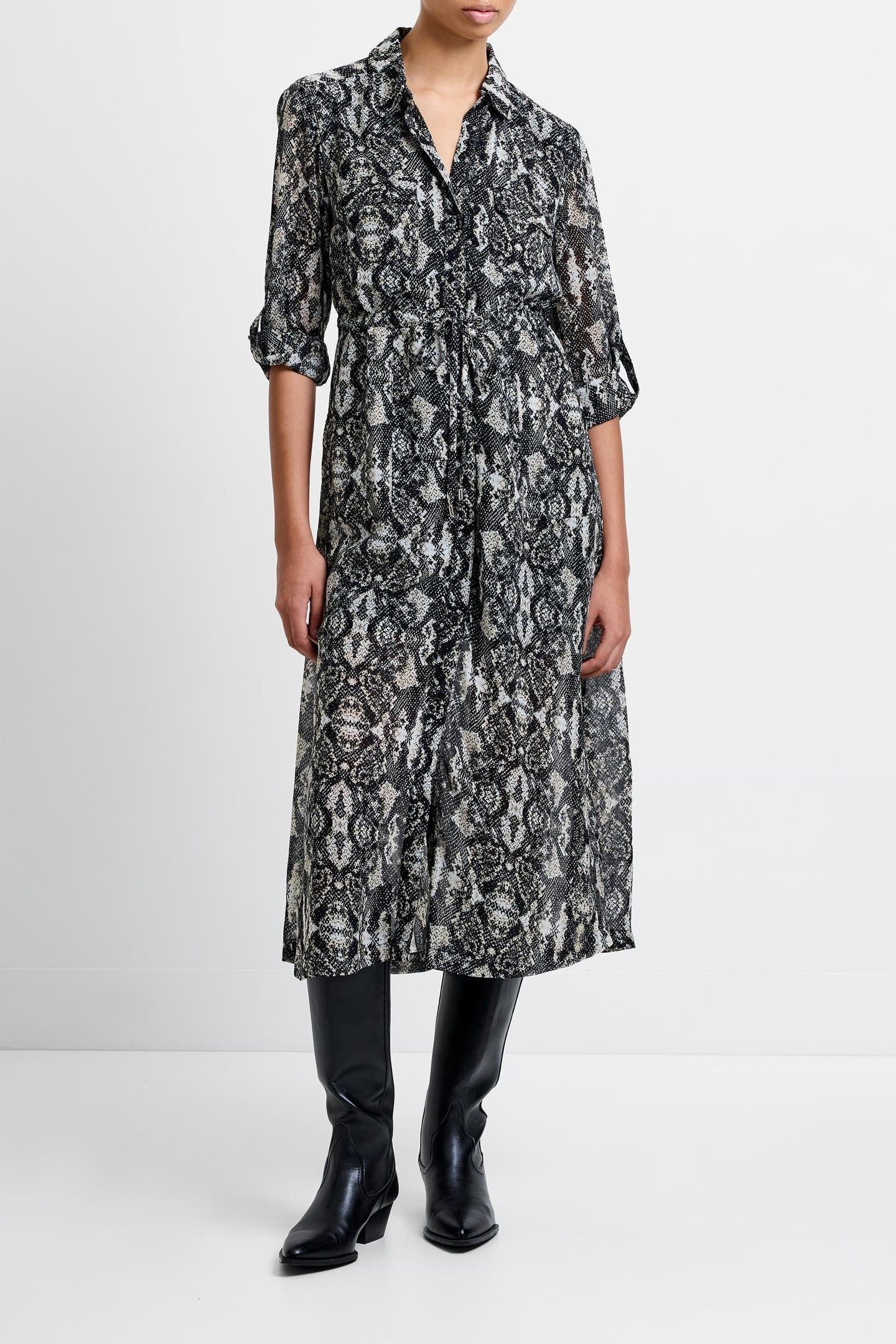 SNAKE PRINT L/S MIDI DRESS NEUTRAL MULTI 1