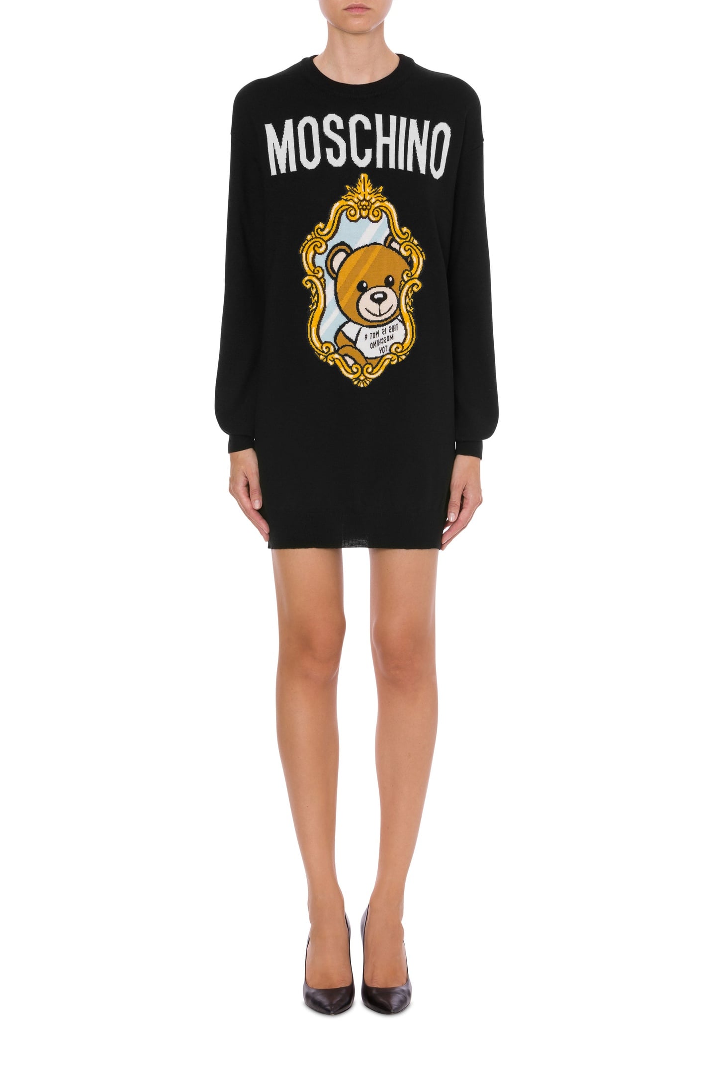 WOOL DRESS MIRROR TEDDY BEAR BLACK 1