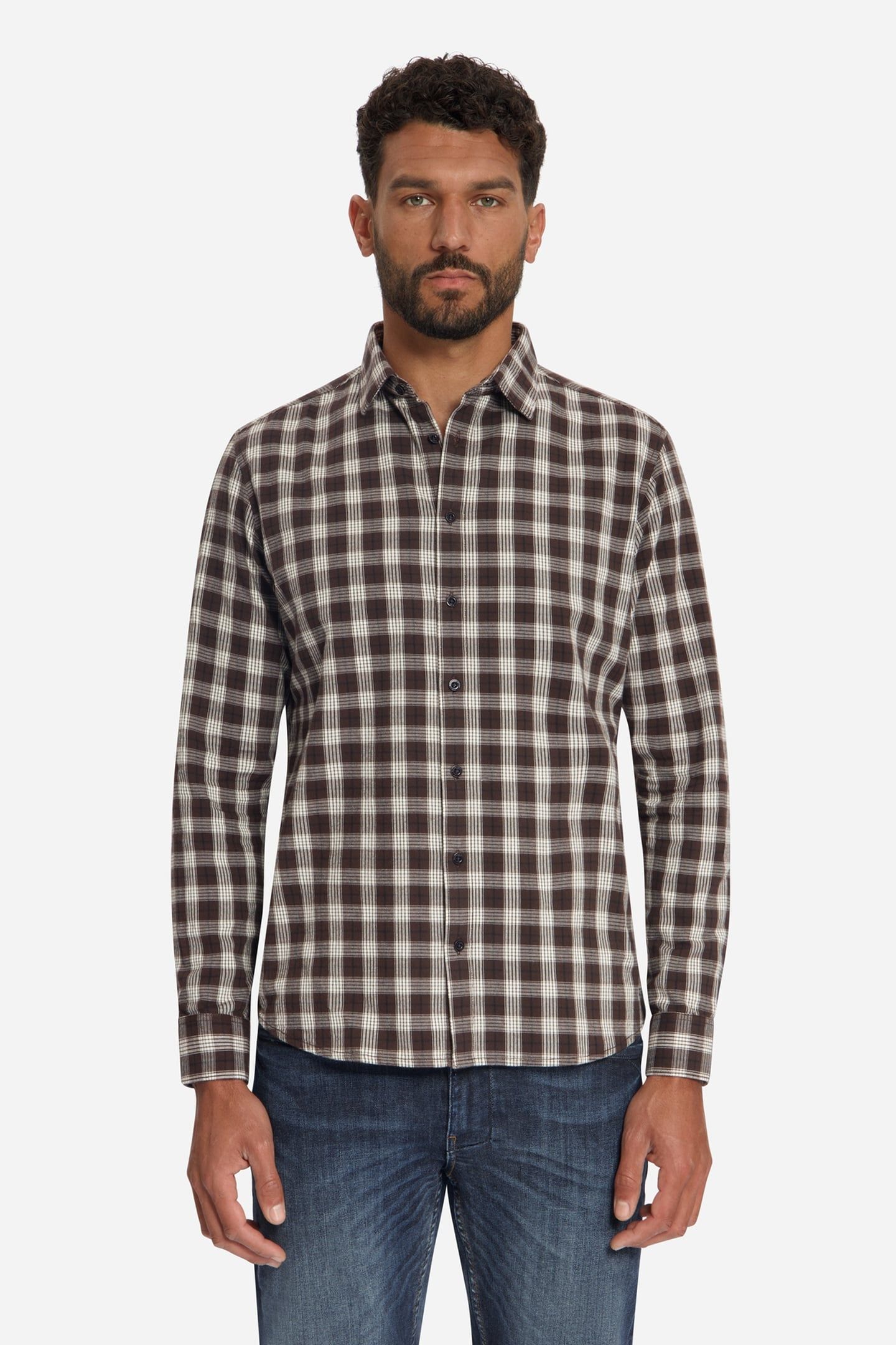 SHIRT YARN DYED CHECK DARK BROWN 1