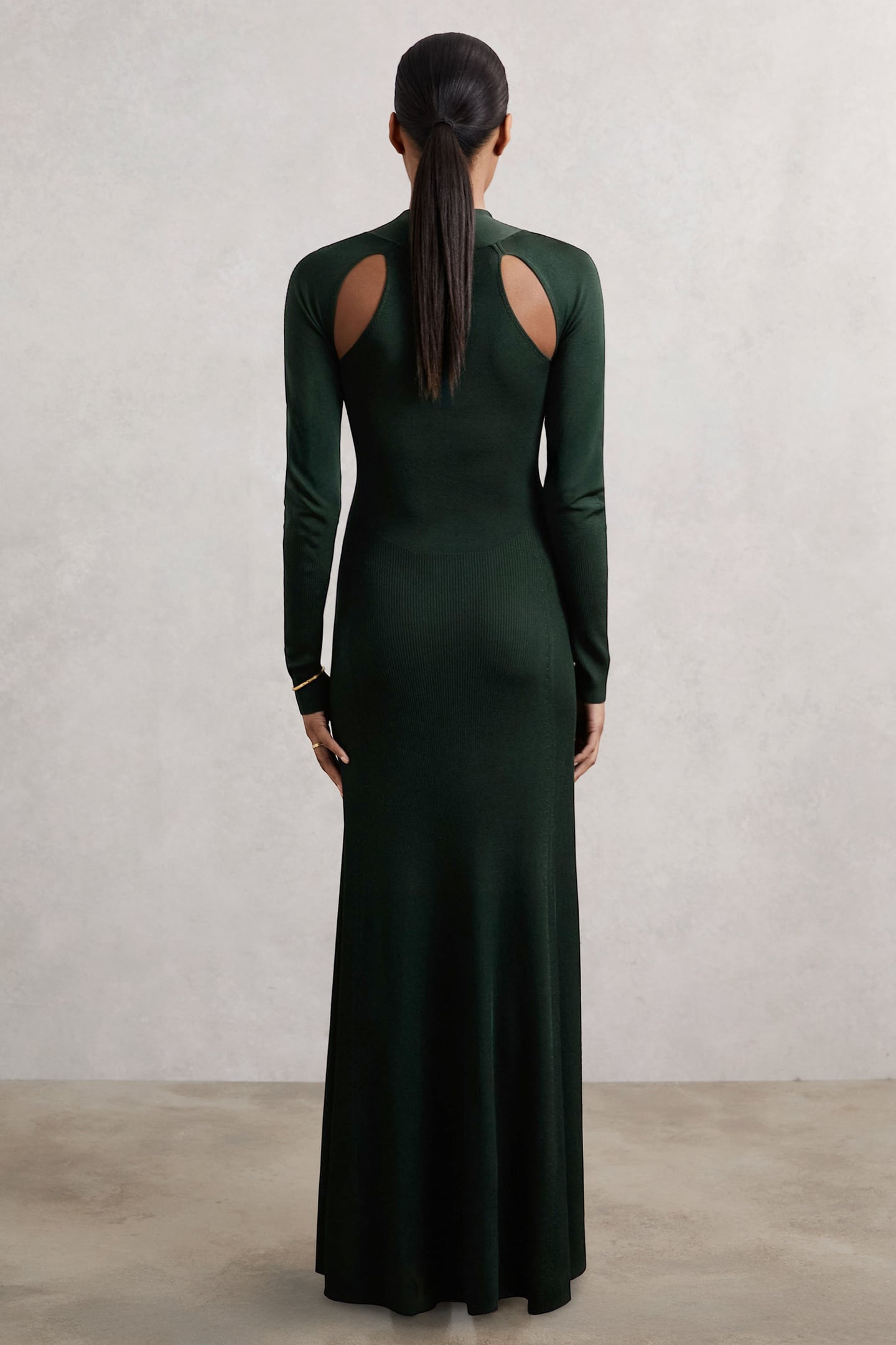 CUT OUT KNITTED MIDI DRESS DARK GREEN 2