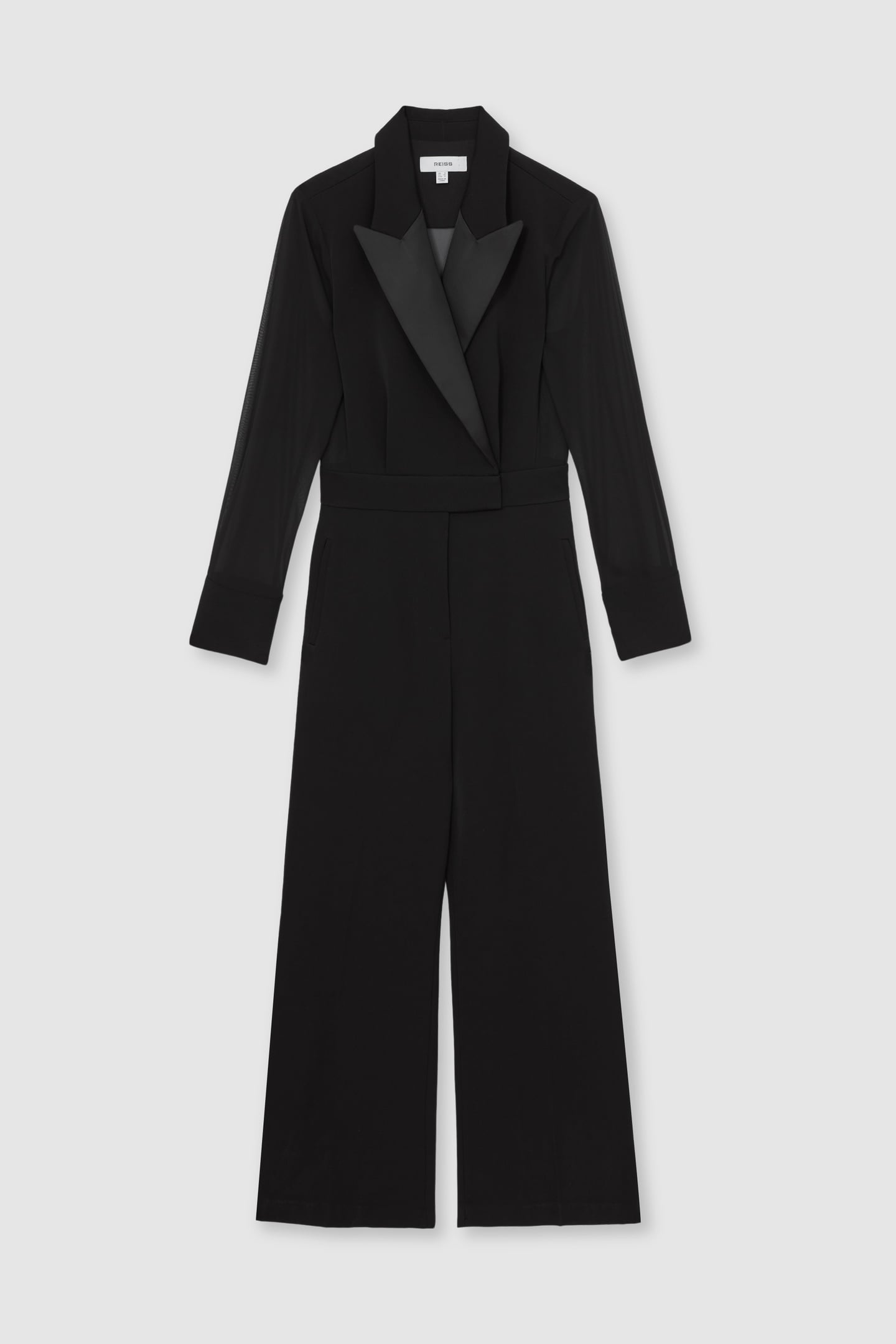 SHEER SLEEVE TUX JUMPSUIT BLACK 3