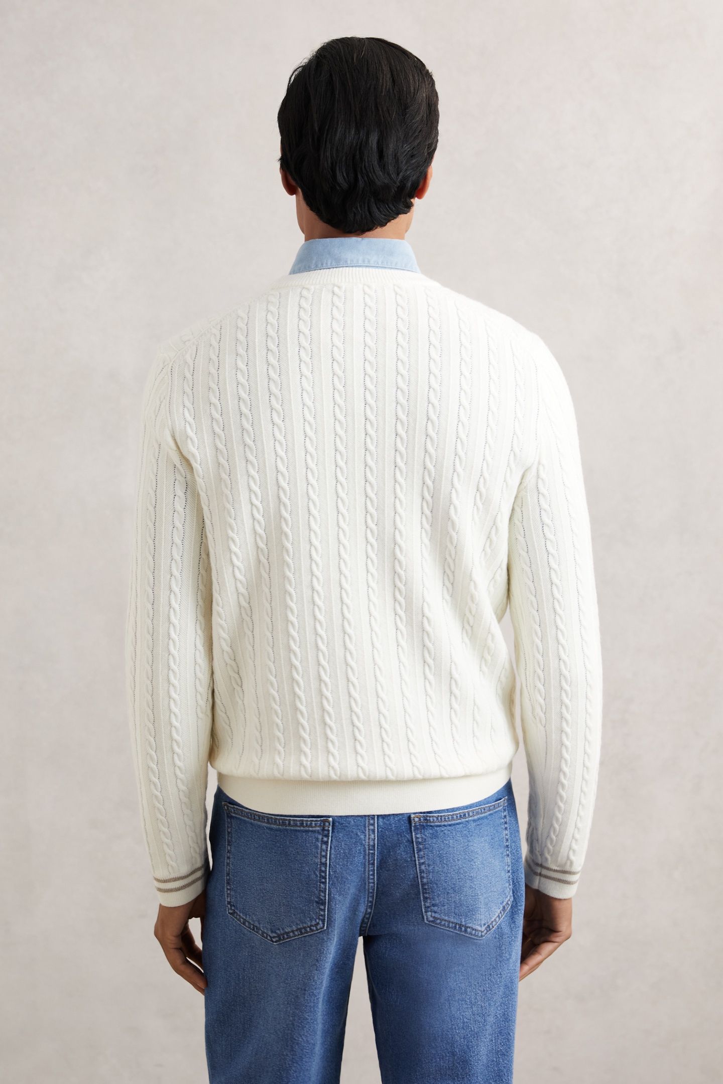 LS CREW NECK TIPPED CUFF CABLE JUMPER WHITE 2