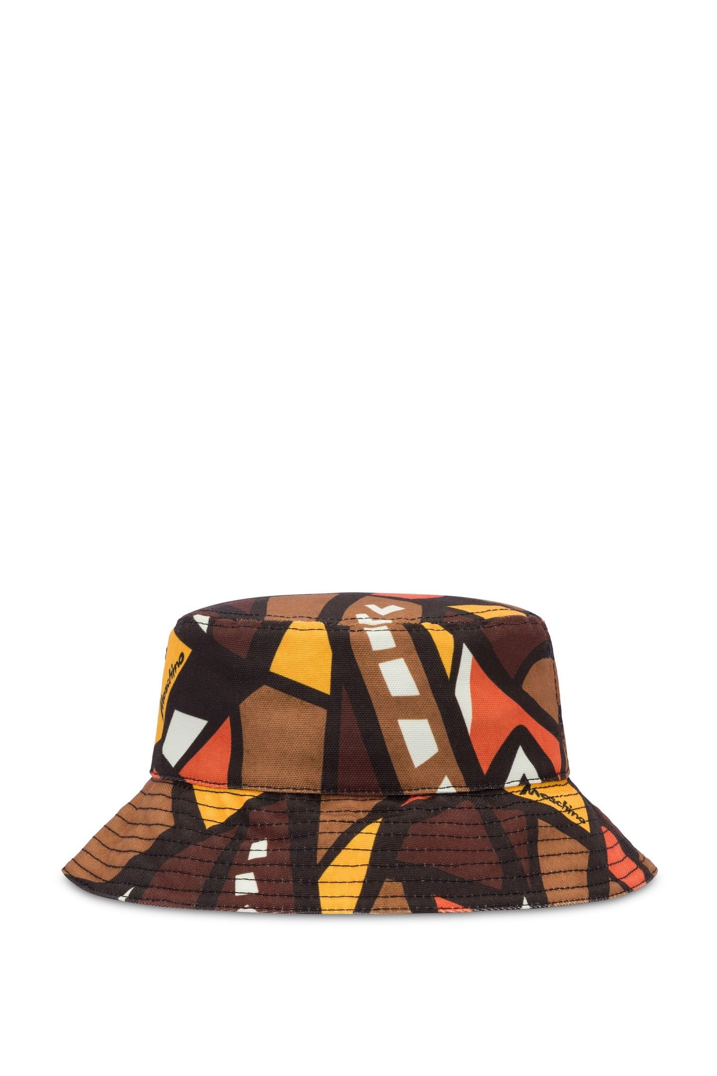 BUCKET HAT IN CANVAS WOOD PRINT BROWN 1