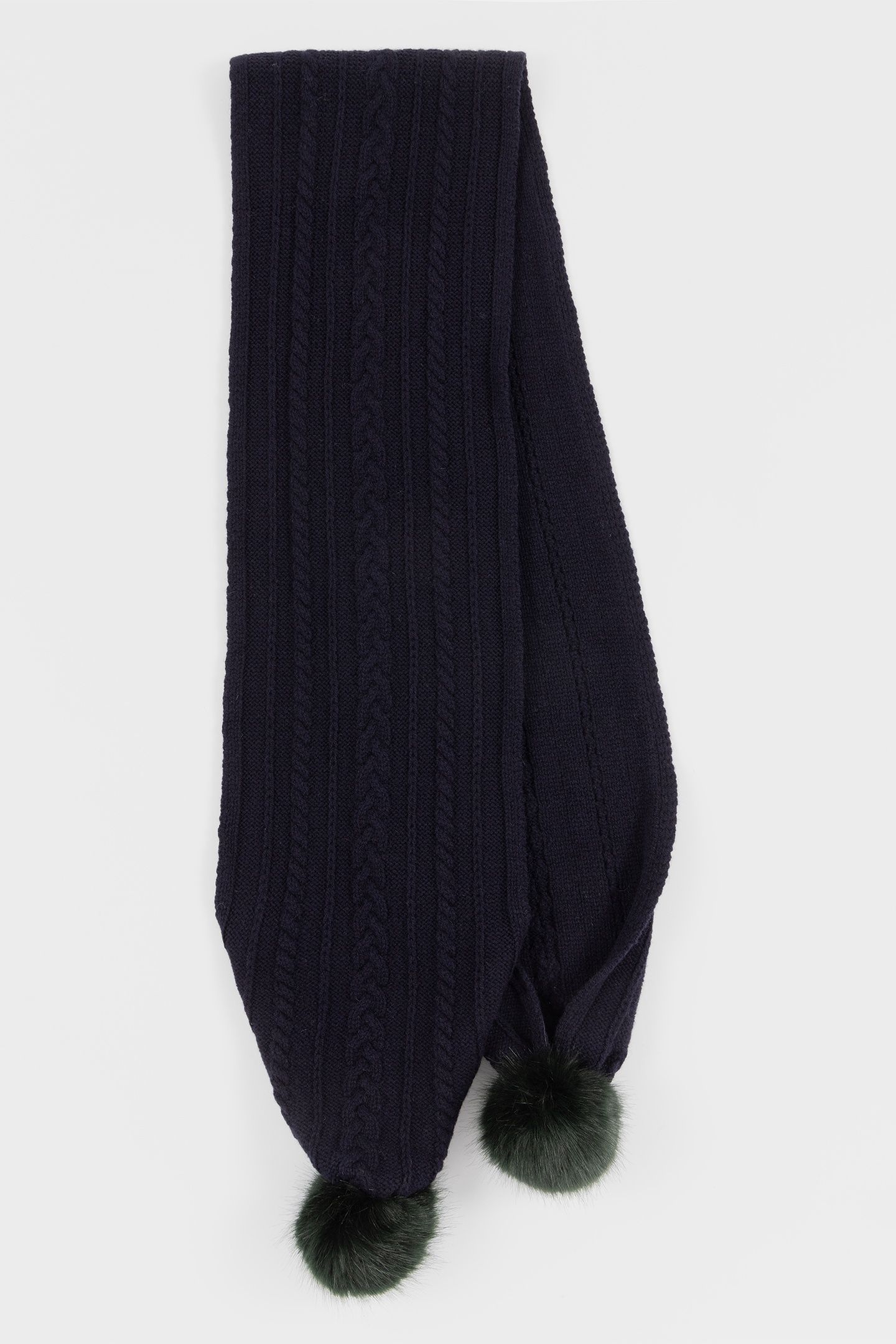 WOMEN SCARF CABL FUR POM NAVY 2