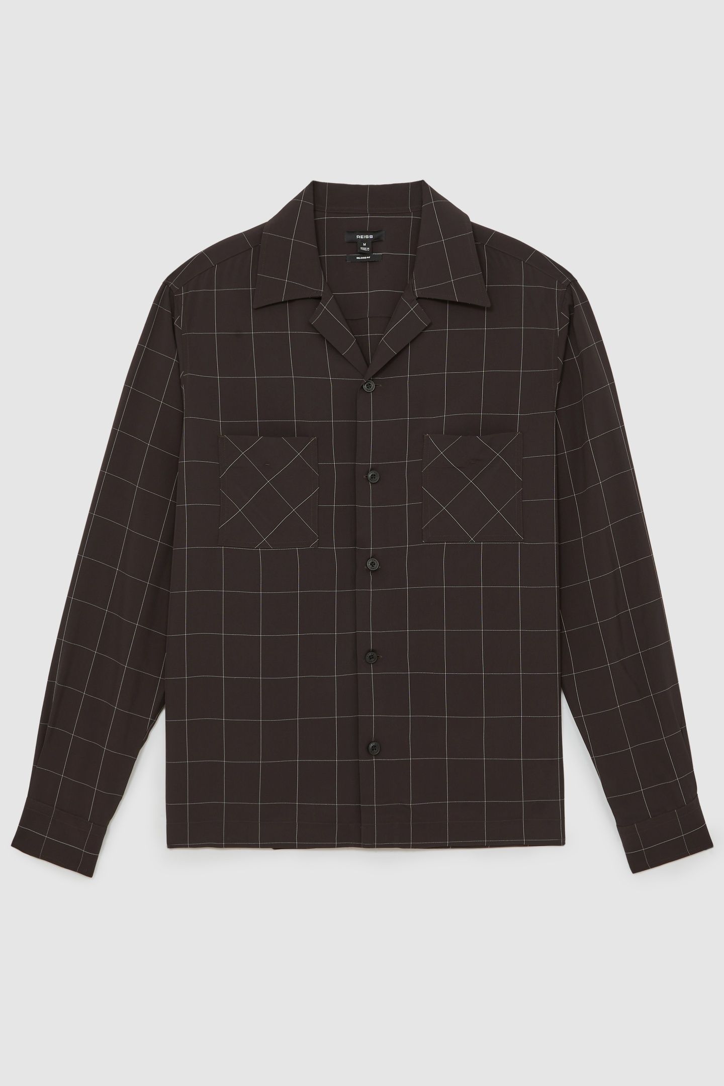 LS WINDOWPANE CUBAN SHIRT DARK BROWN 4