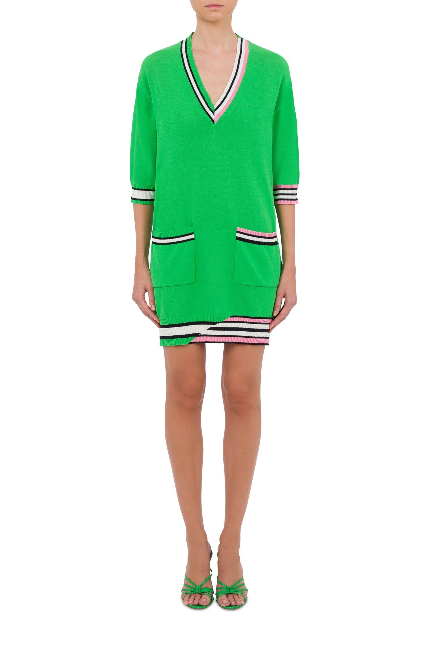 STRIPED DETAILS COTTON KNIT DRESS GREEN 1
