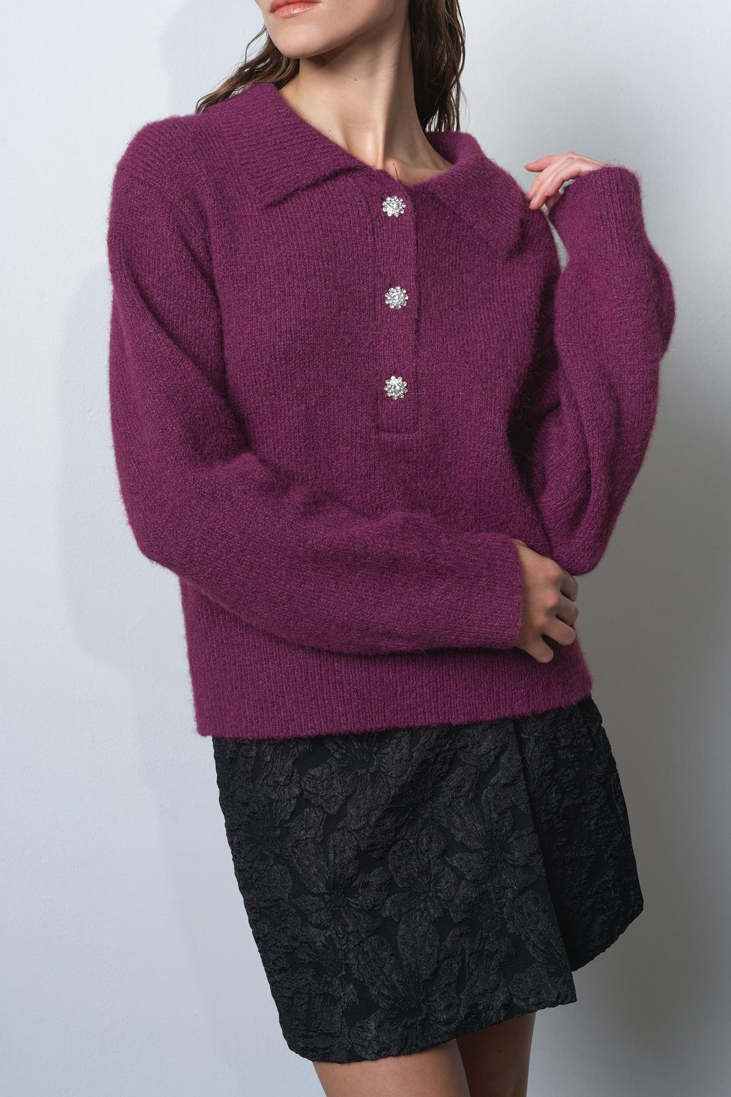 COLLEEN POLO COLLAR JUMPER MULBERRY 2