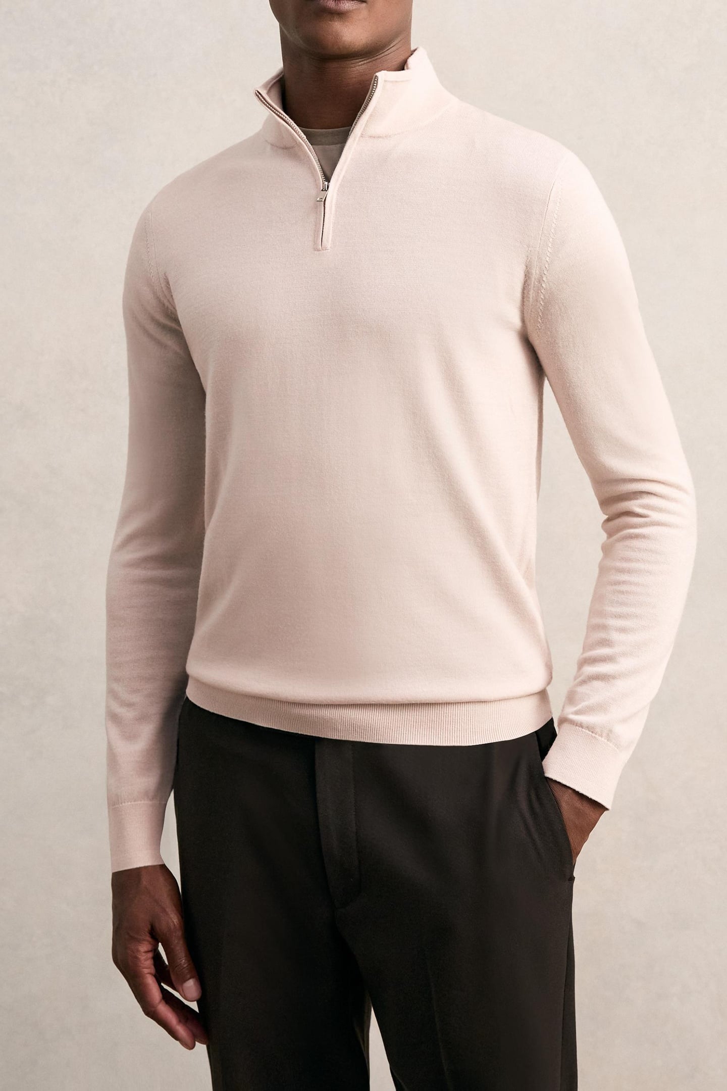 LS HALF ZIP FUNNEL MERINO WOOL JUMPER BEIGE 1