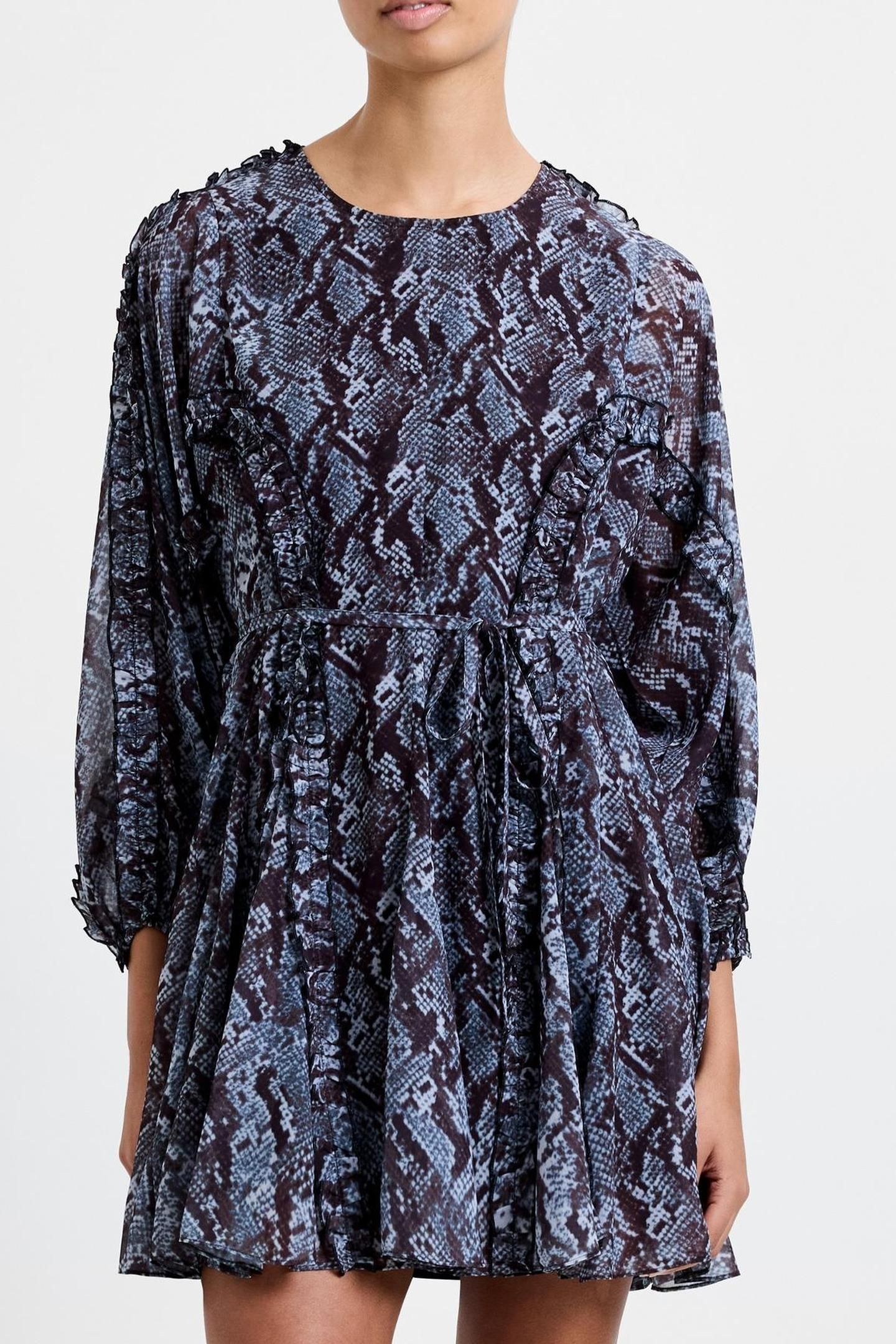 SNAKE PRINT L/S MINI DRESS BLUE MULTI 3