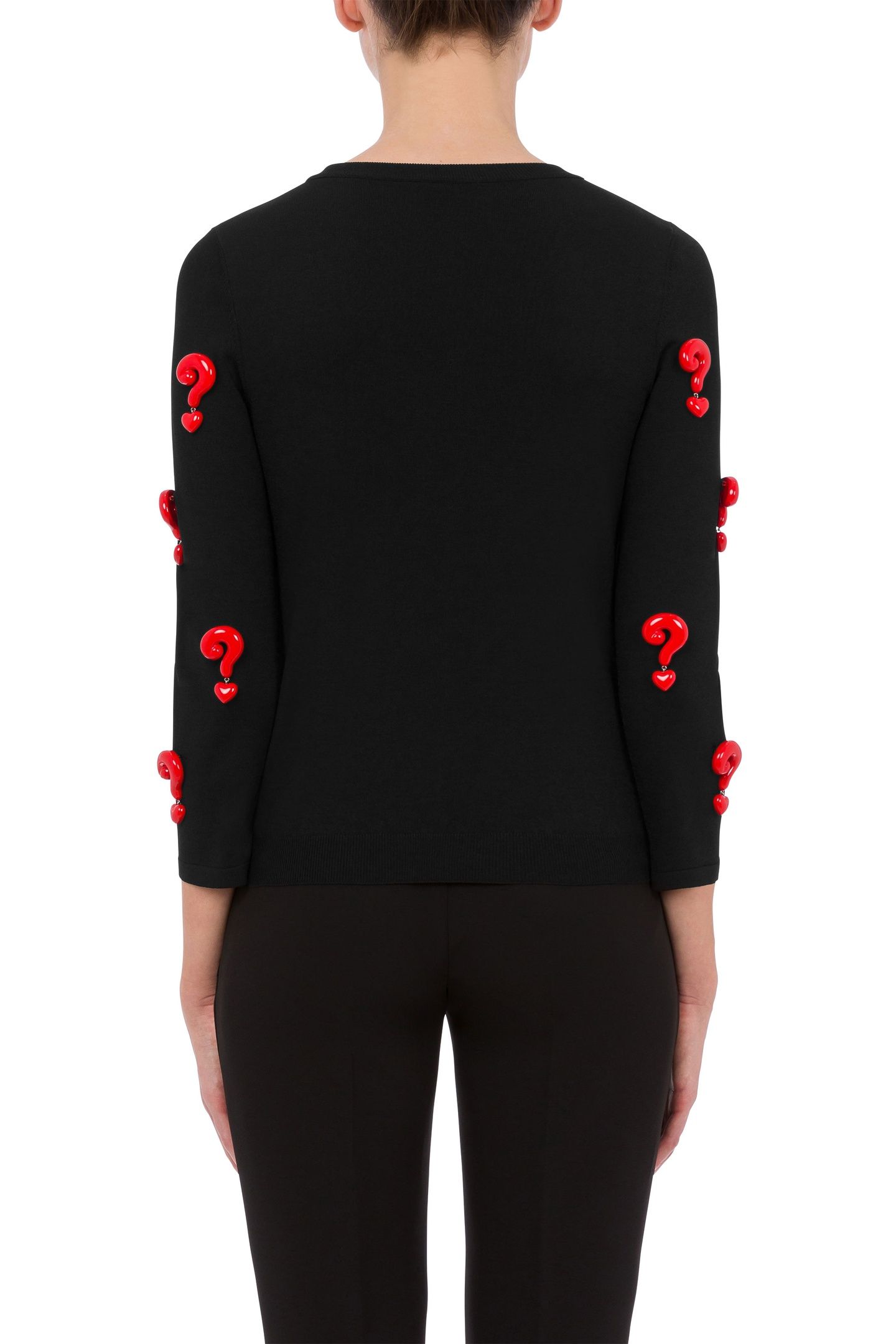 CARDIGAN STRETCH RED QUESTION MARKS BLACK 2