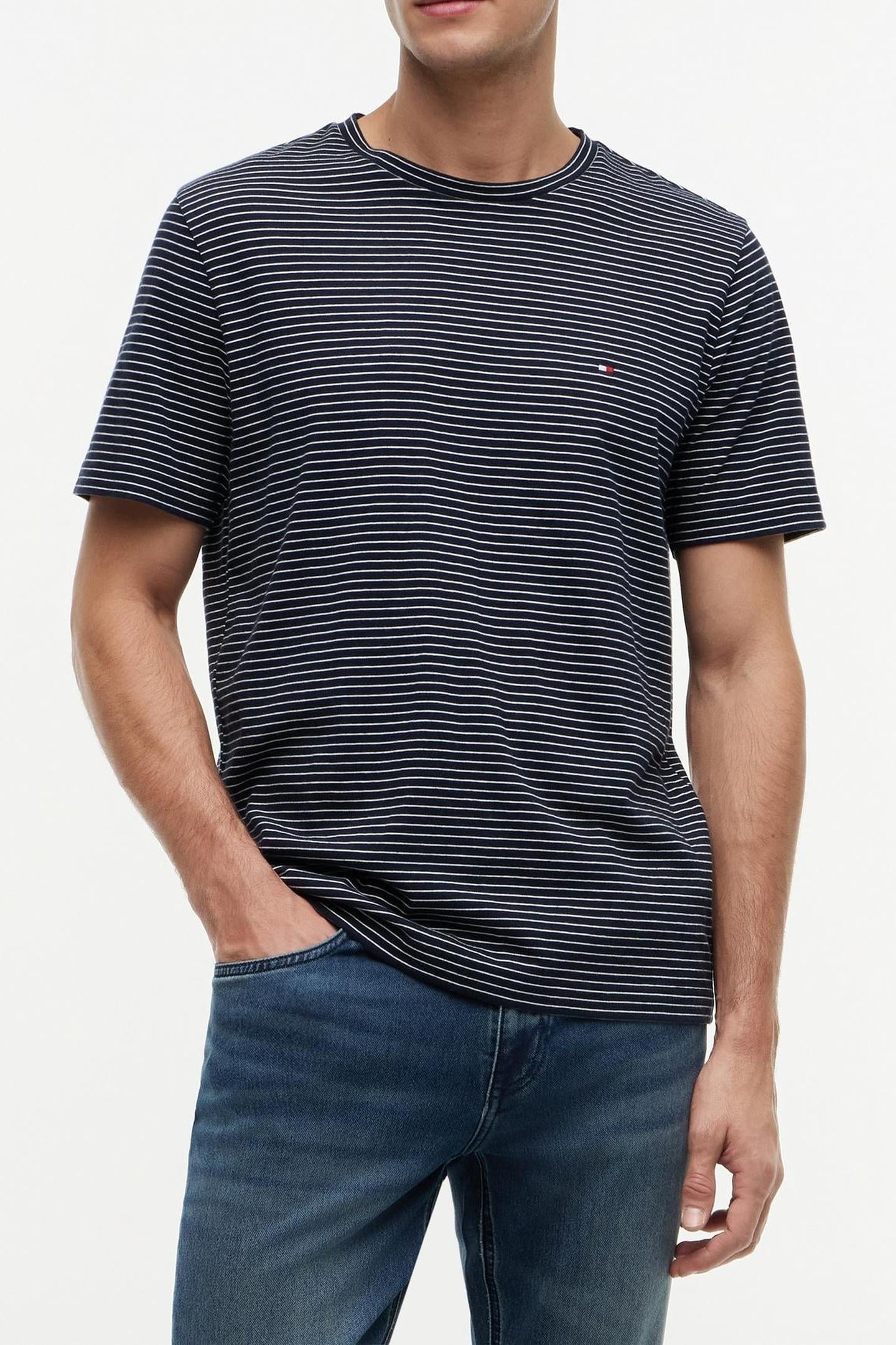 FLAG EMBROIDERY T-SHIRT DESERT SKY/ECRU STRIPE 2