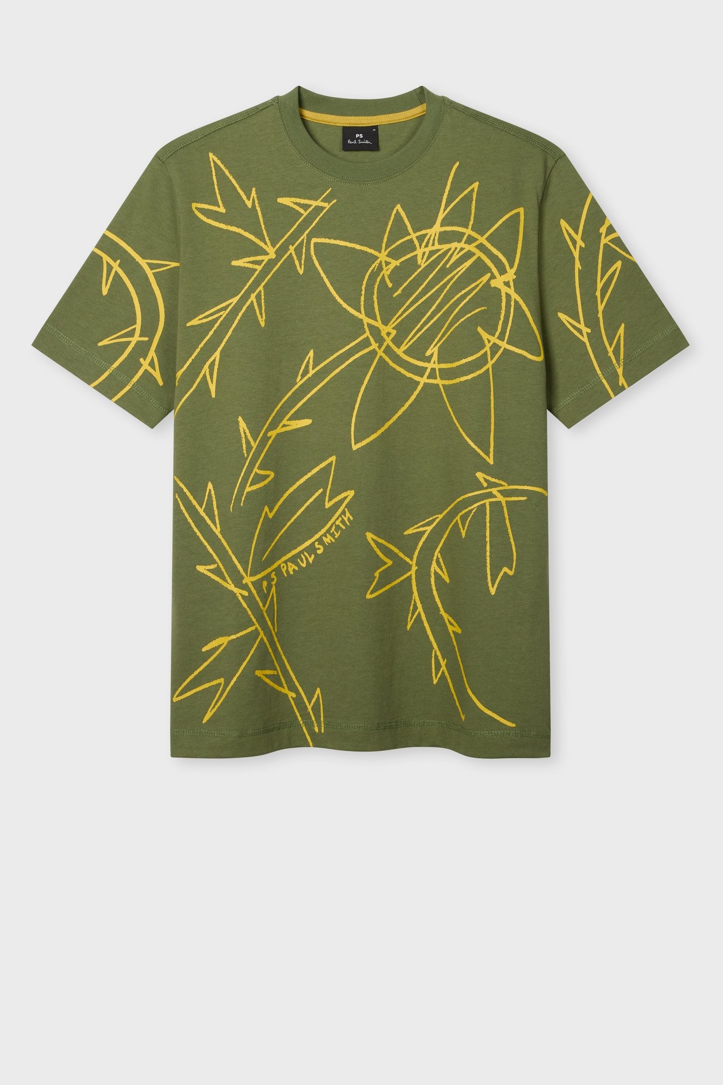 MENS REG FIT SS TSHIRT SKETCH FLORAL LT GREYISH GREEN 3