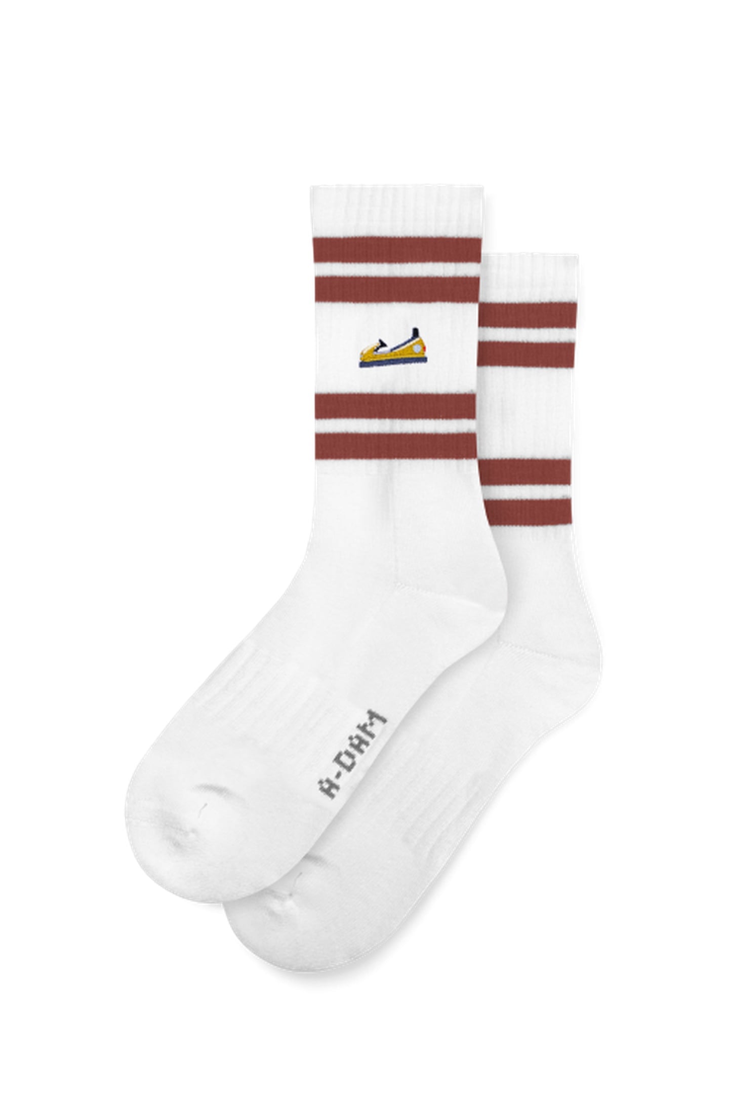 A-DAM 3-PACK CREW SOCKS BURGUNDY STRIPES BUMPER WHITE 3