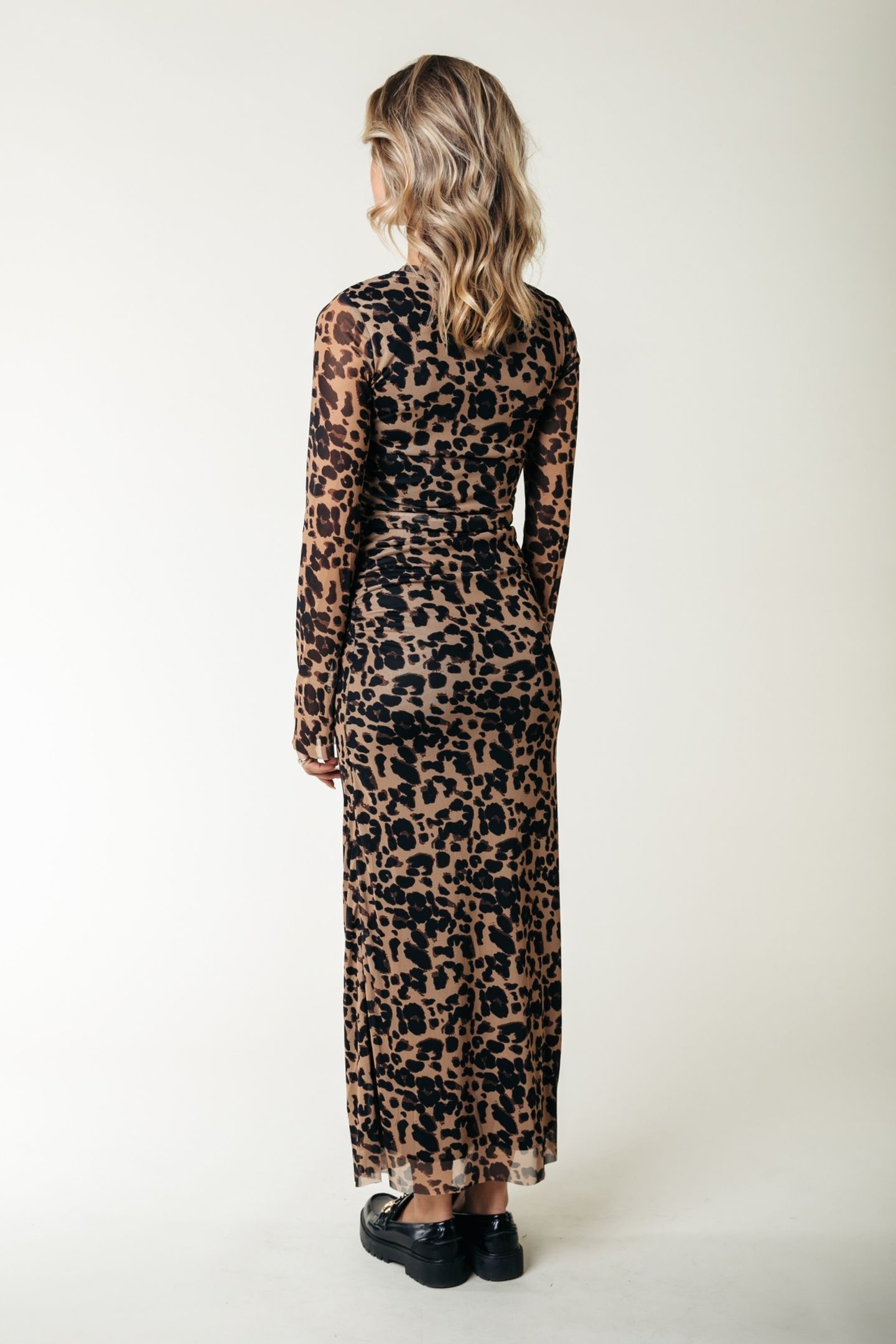 MAUDE LEOPARD MESH MAXI DRESS LS BEIGE 2