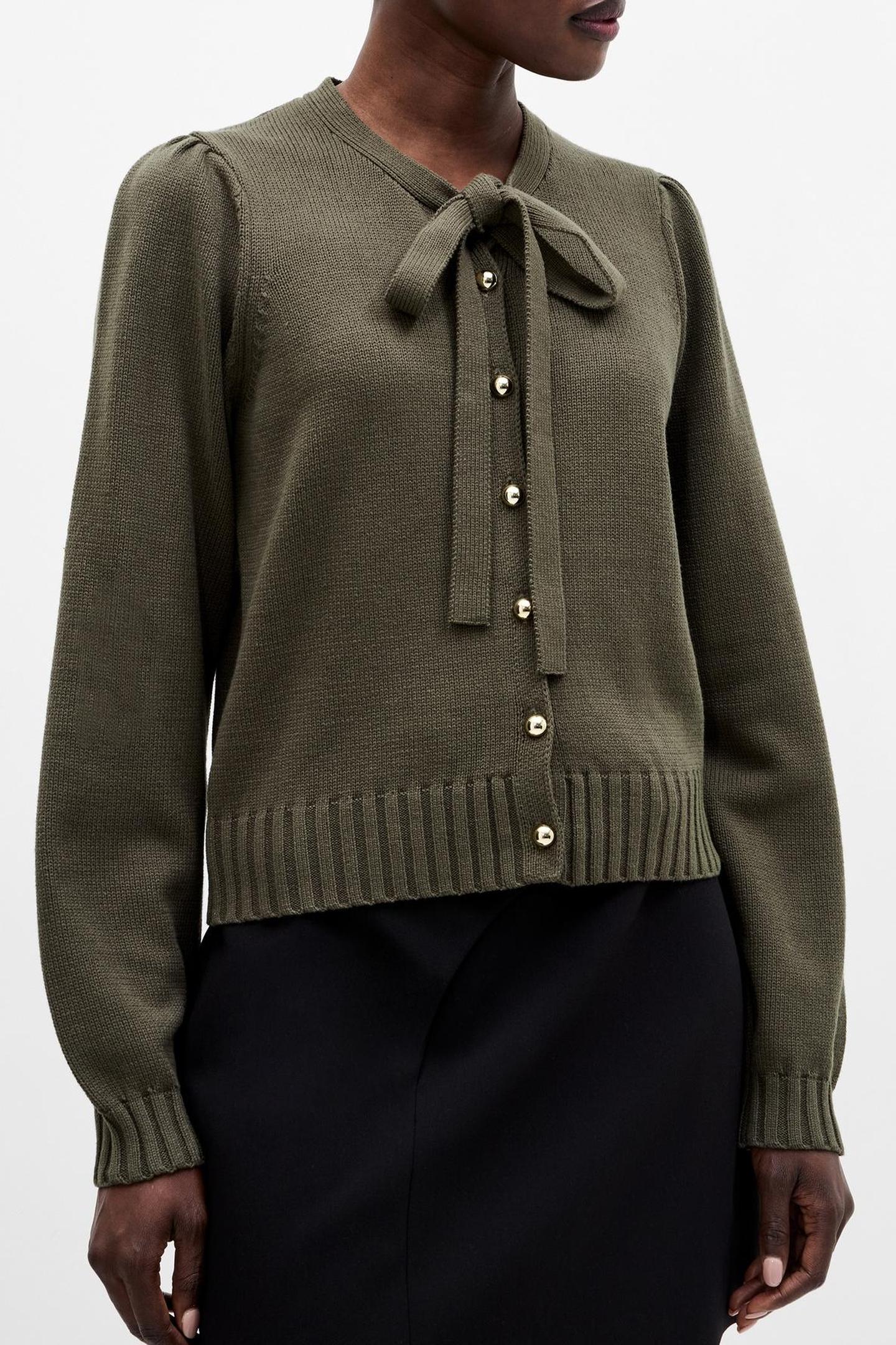VARLI LS TIE NK CARDIGAN KHAKI GREEN KHAKI GREEN 3