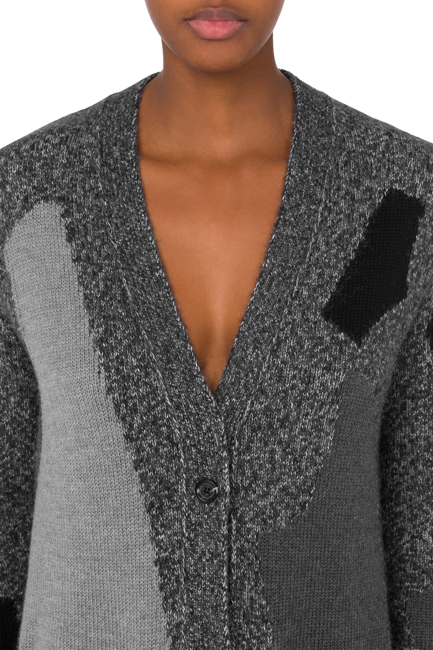 PATCHWORK MOULINÈ WOOL AND ALPACA CARIDGAN GREY 4