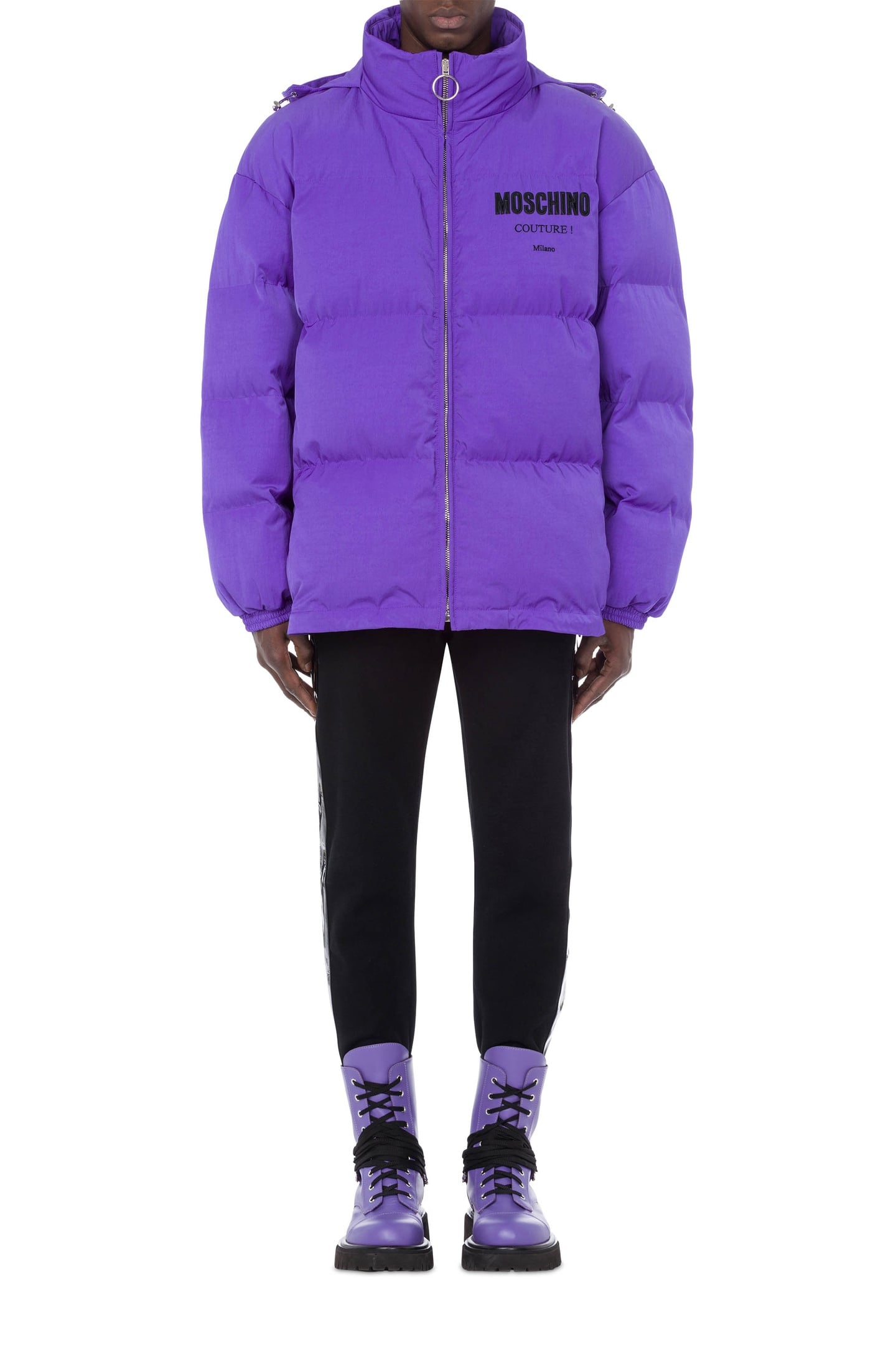 MOSCHINO COUTURE VINYL TECHNICAL NYLON DOWN JACKET PURPLE 1