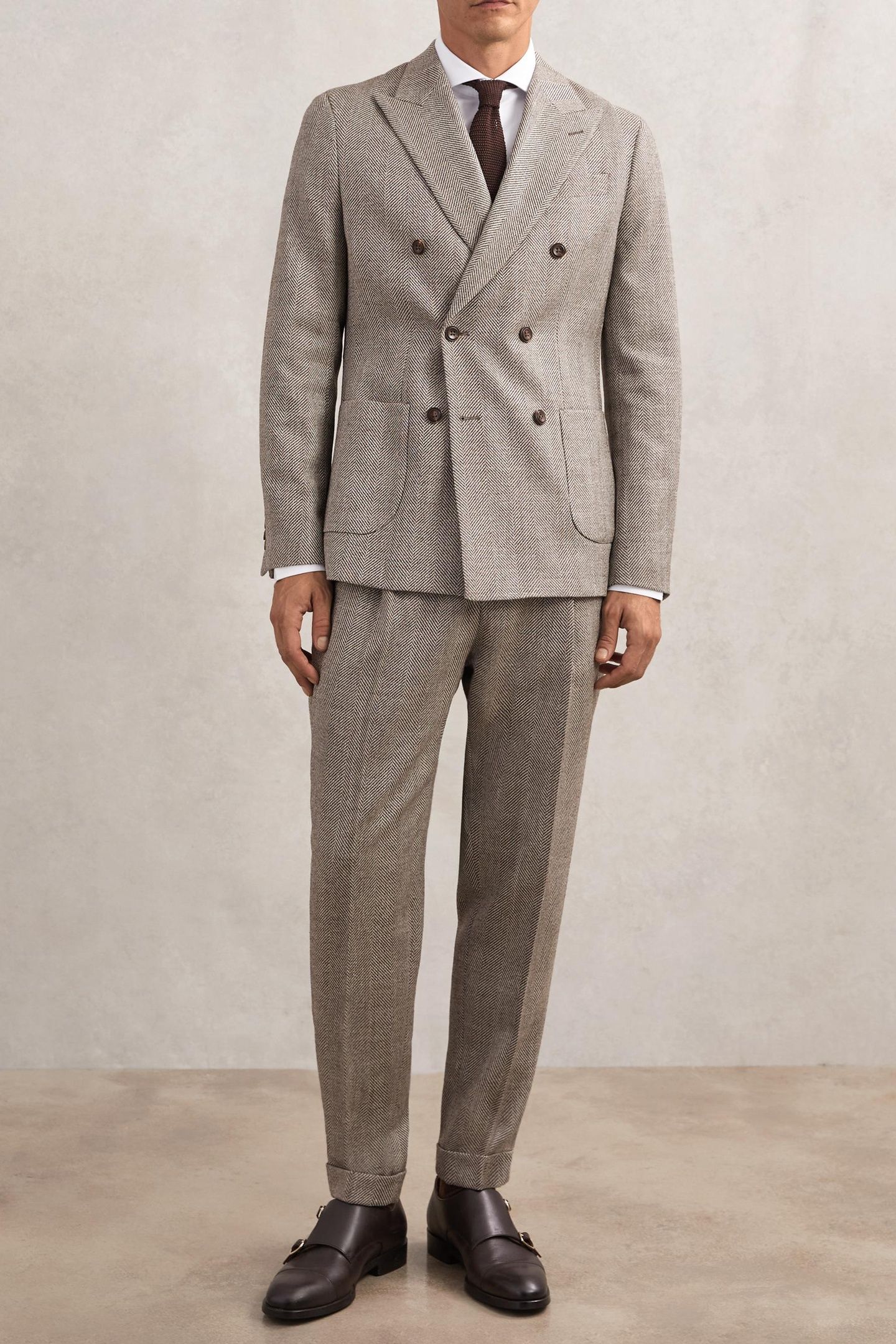 DB PEAK HERRINGBONE TEXTURED BLAZER BROWN 3