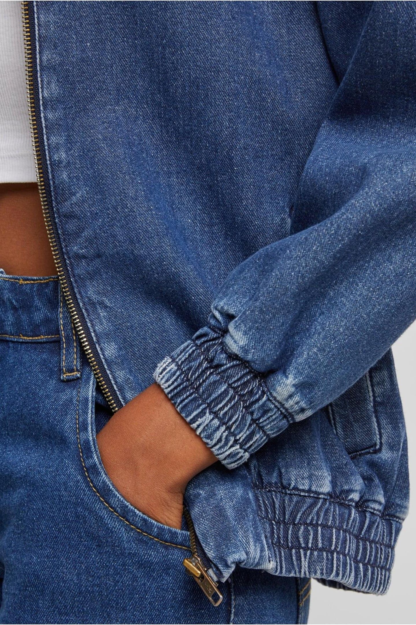 LADIES OVERSIZED SKATER JACKET MID DEEP BLUE WASHED 7