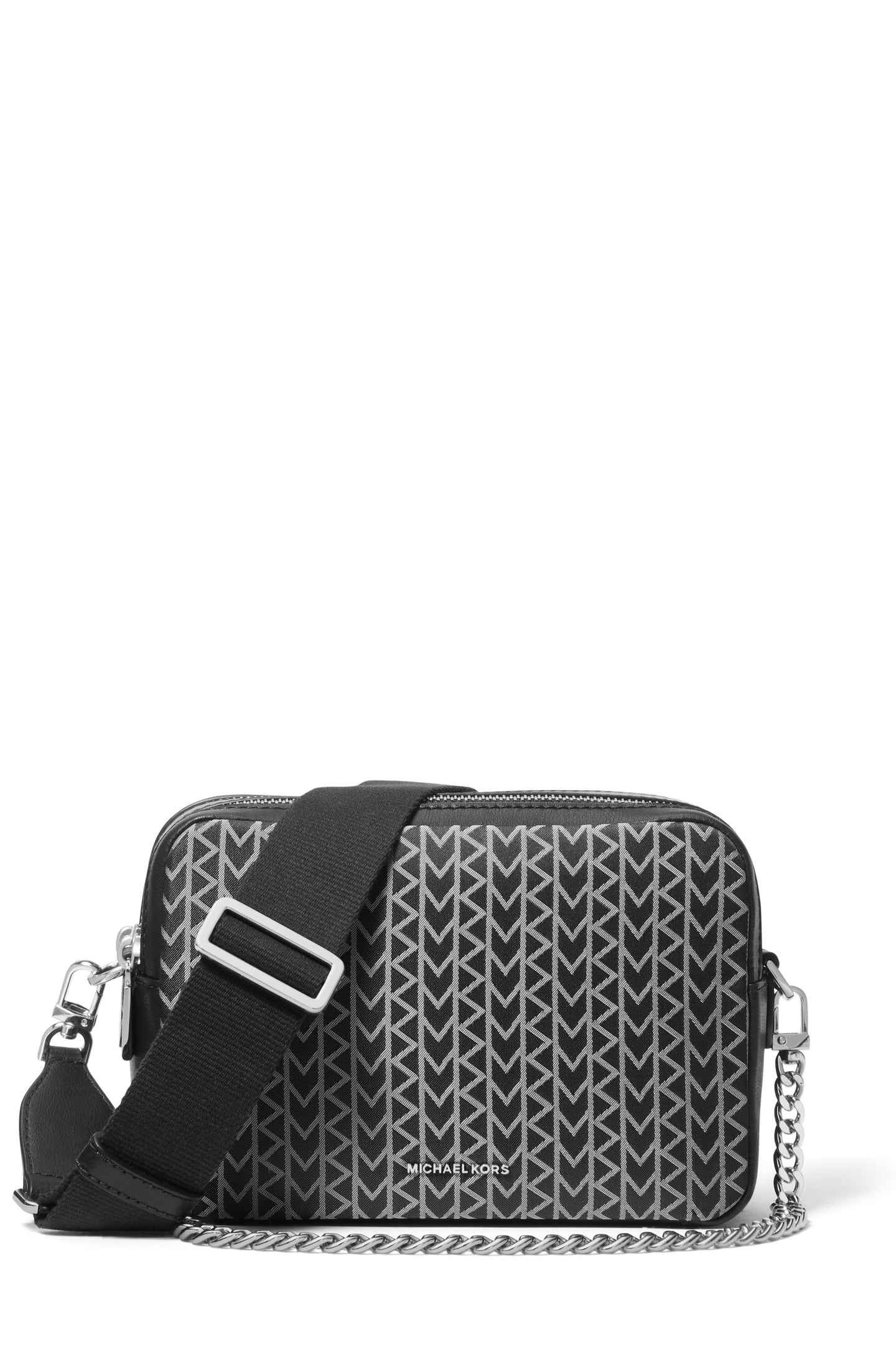 MEDIUM DOUBLE ZIP CHAIN CAMERA CROSSBODY BLACK 1
