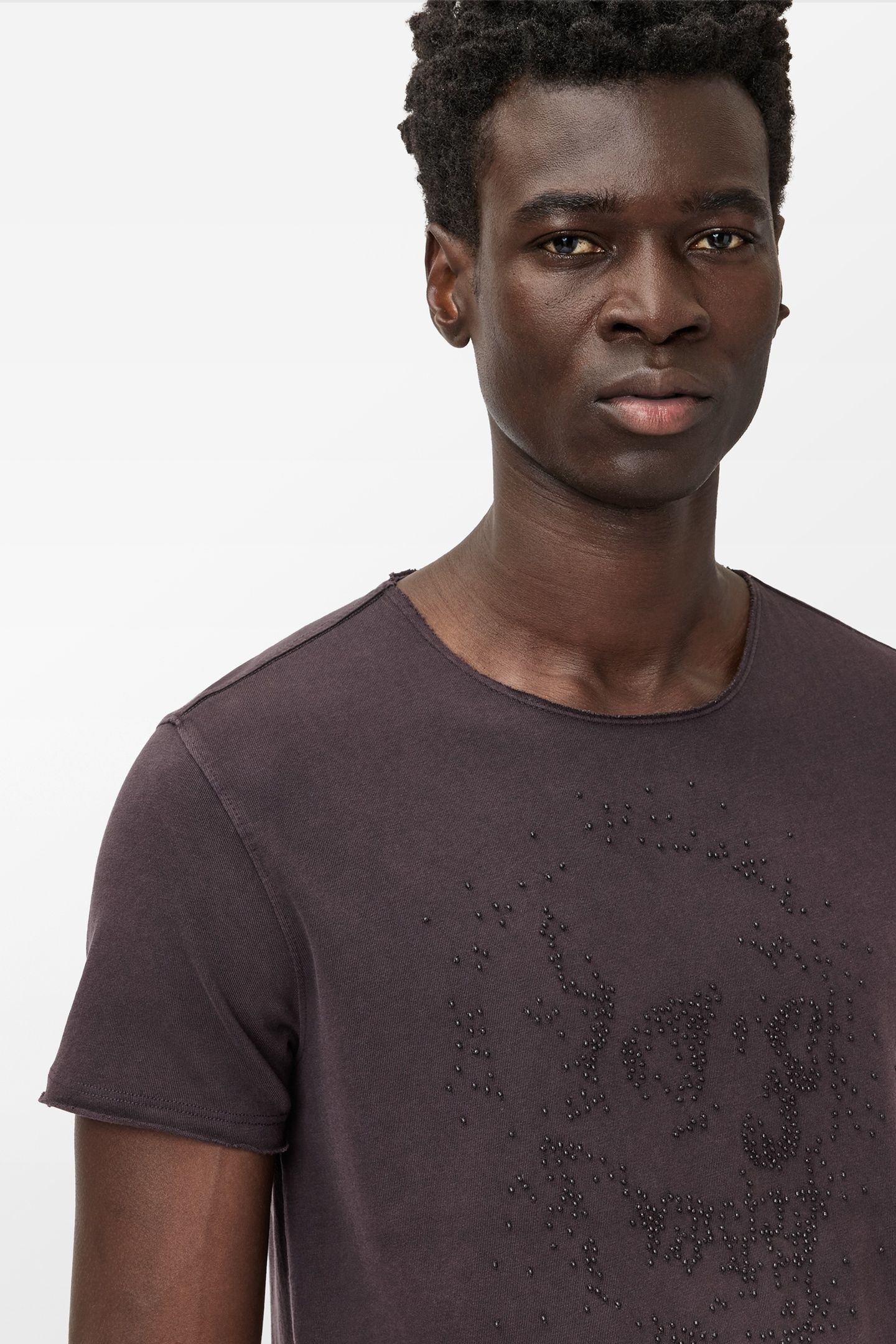 SS RAW EDGE TEE - BEADED SKULL OXBLOOD 3