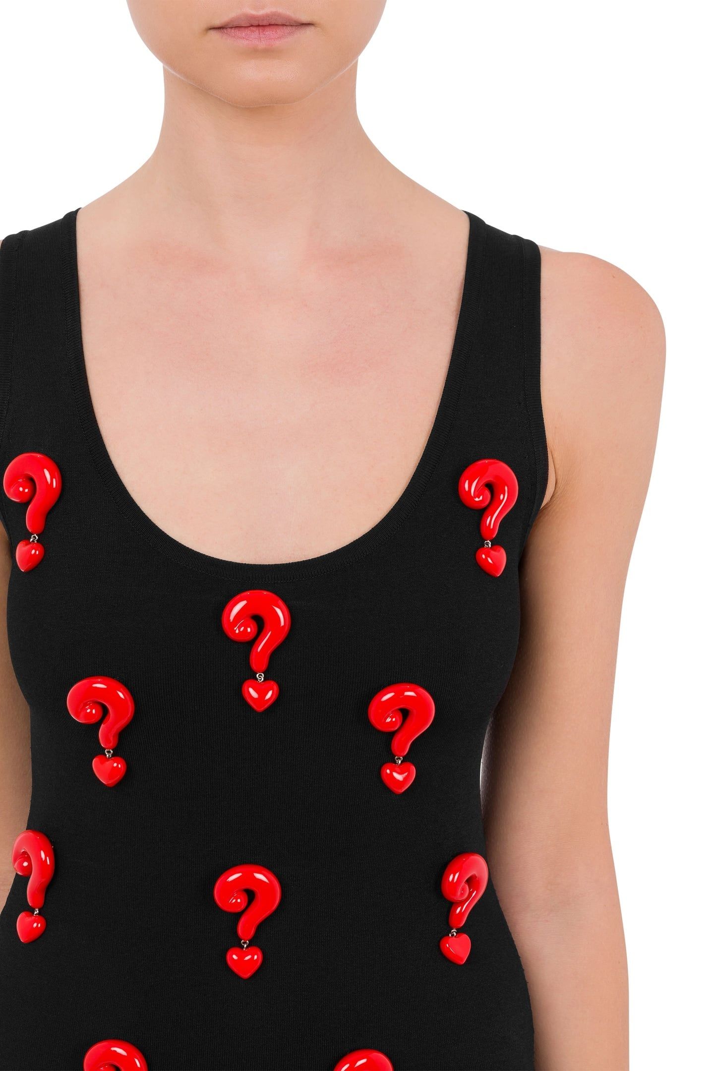 RED QUESTION MARKS STRETCH DRESS BLACK 4