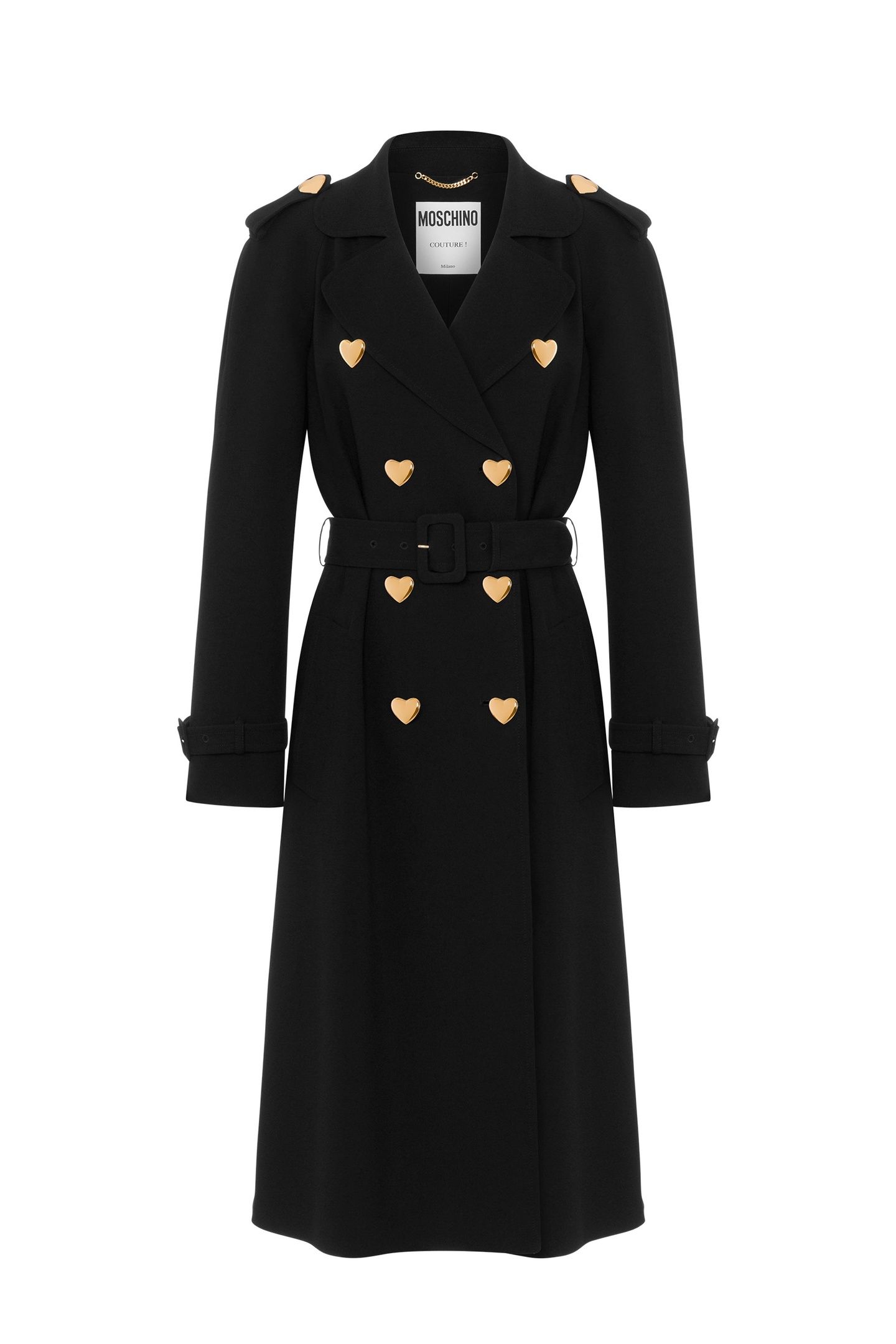 ENVER SATIN TRENCH COAT HEART BUTTONS BLACK 3