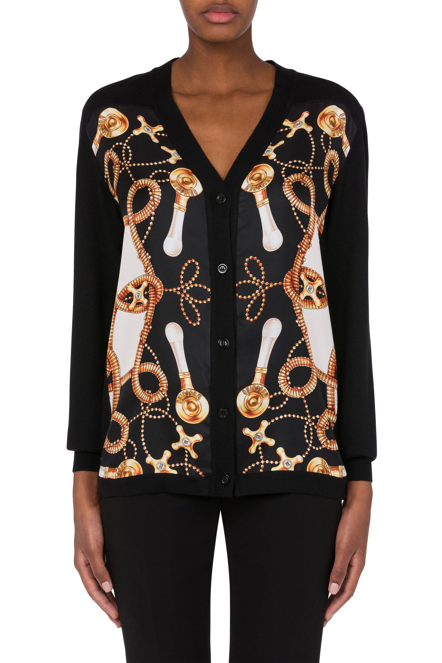 WOOL AND SILK CARDIGAN FAUCETS PRINT BLACK 1