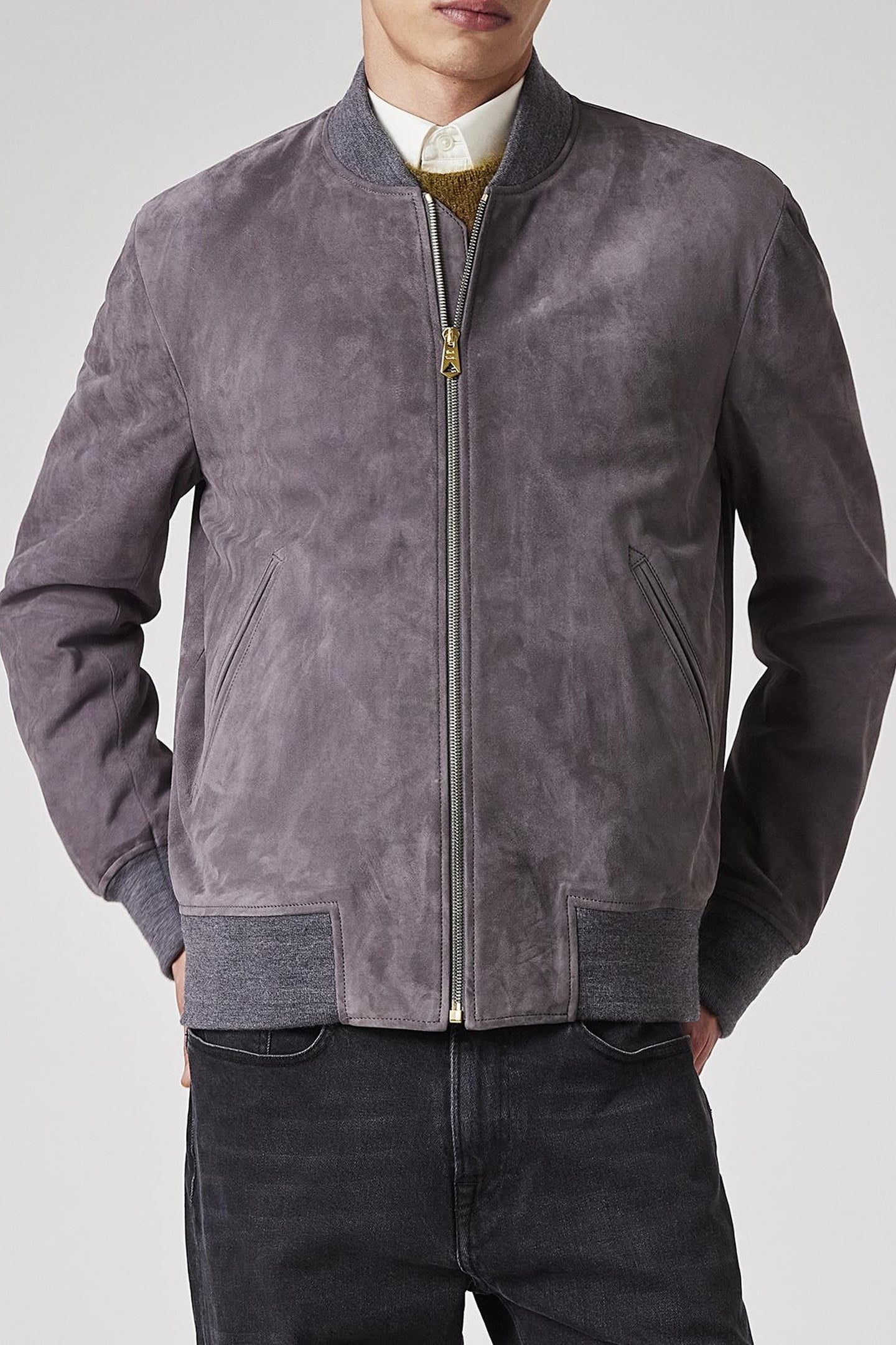 MENS REGULAR FIT SUEDE BOMBER JACKET MAUVE 1