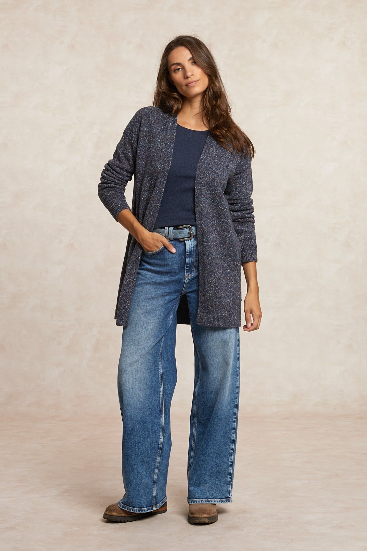 LONG DOTTED V-NECK CARDIGAN BLUE 1