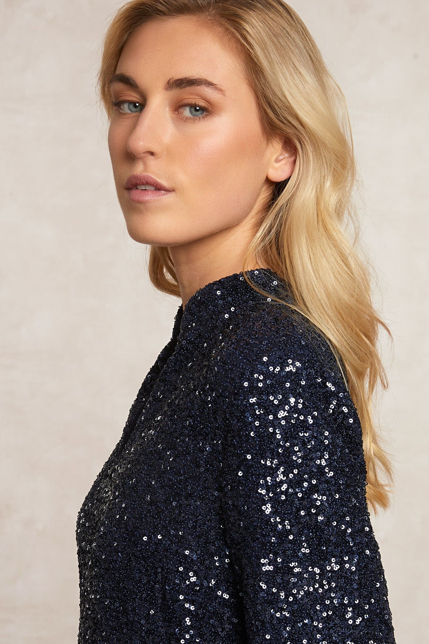 GLITTER V-NECK BLOUSE 3/4 SLEEVES NAVY 5