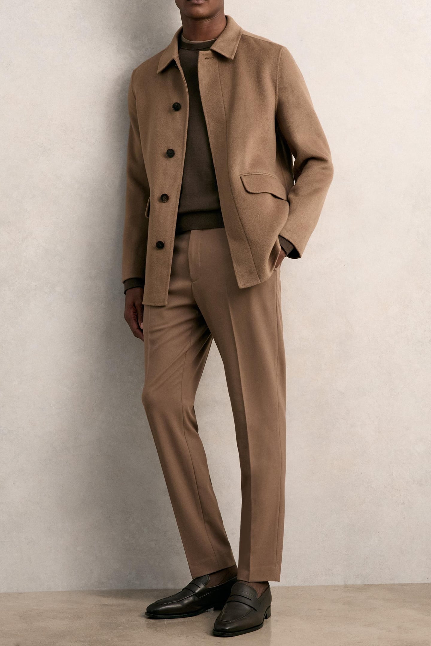 LS BUTTON THROUGH DOUBLE FACE WOOL JACKET BROWN 1