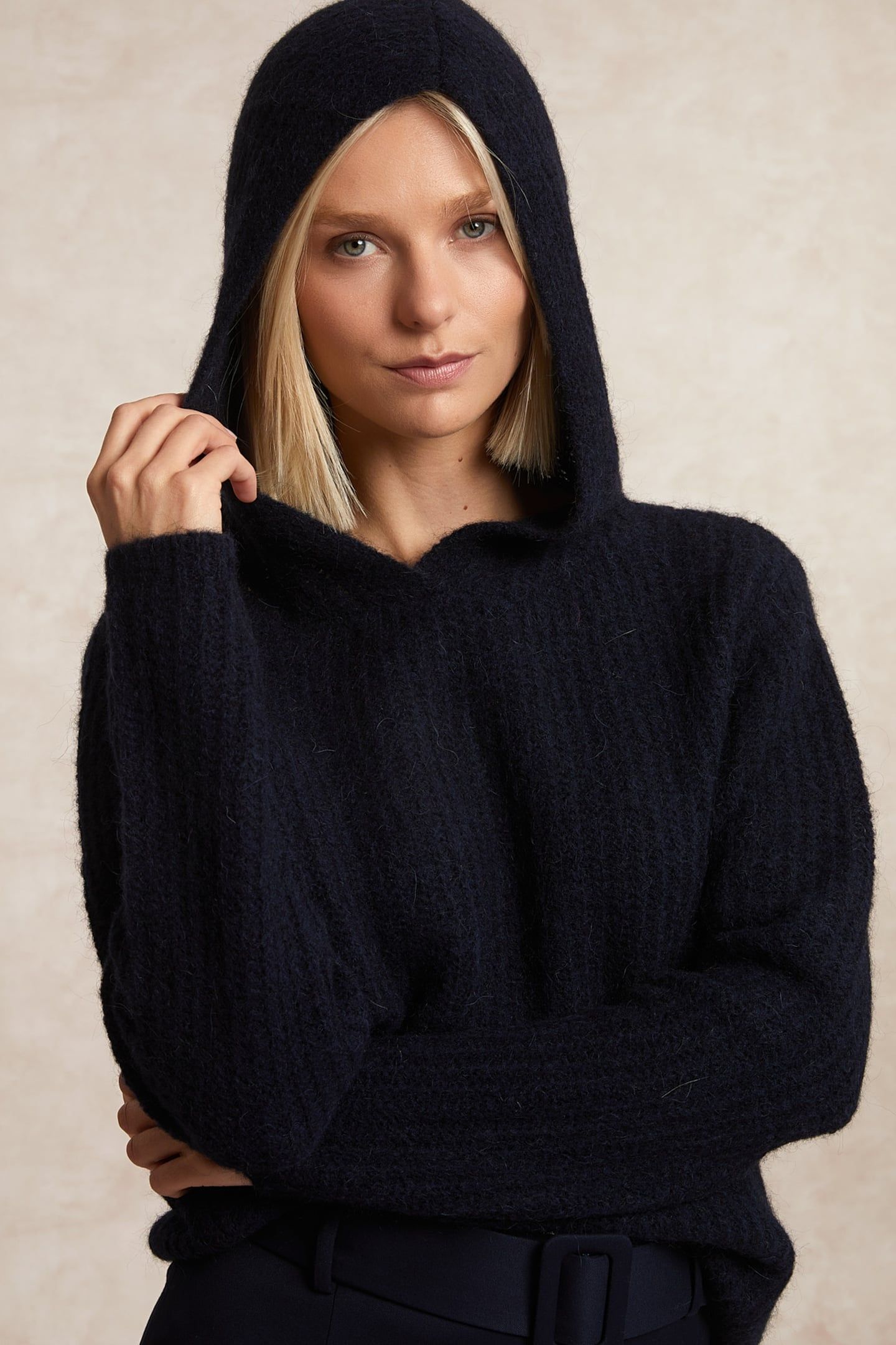 HOODED WOOL-ALPACA SWEATER BLUE 1