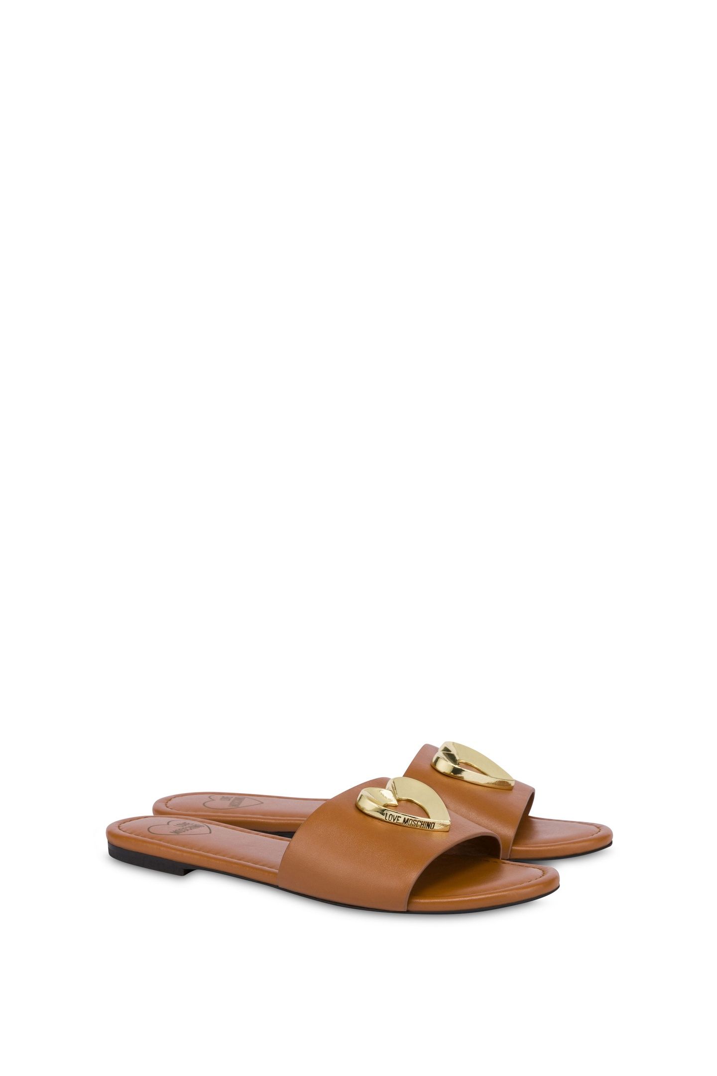 CALFSKIN FLAT SANDALS WITH HEART BROWN 2