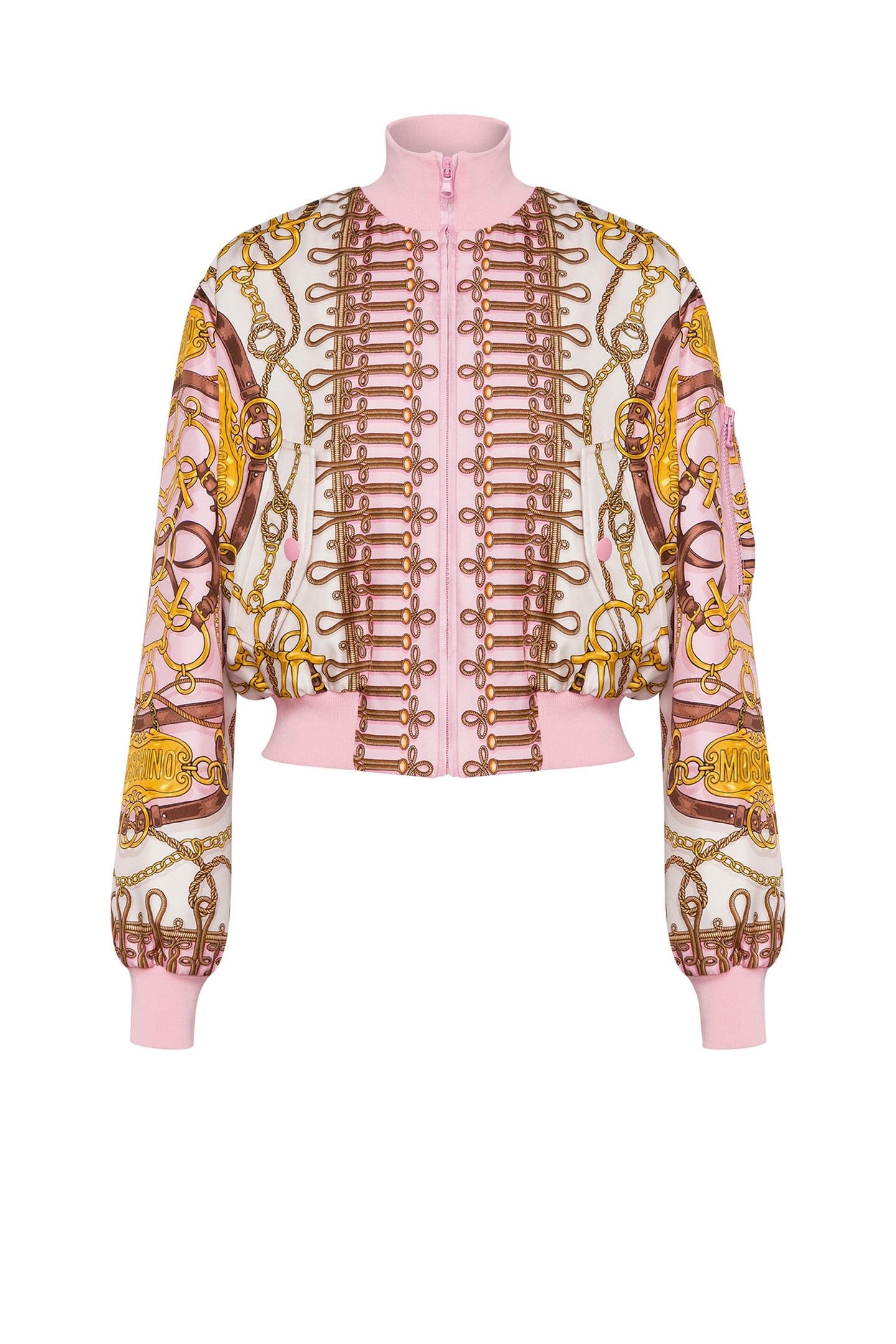 SILK BOMBER JACKET MILITARY TEDDY SCARF PINK 3