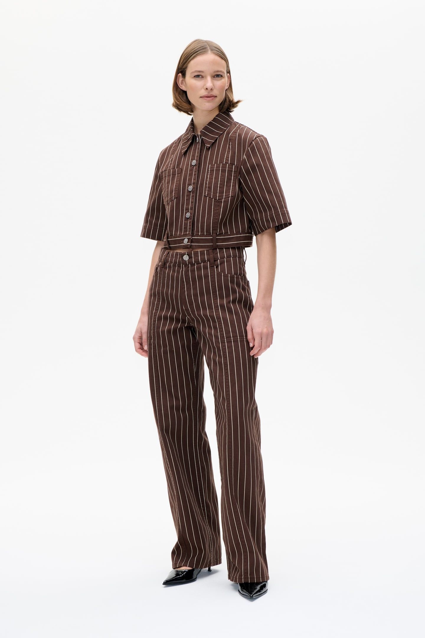 MAJSA SHIRT CREME BROWN PINSTRIPE 1