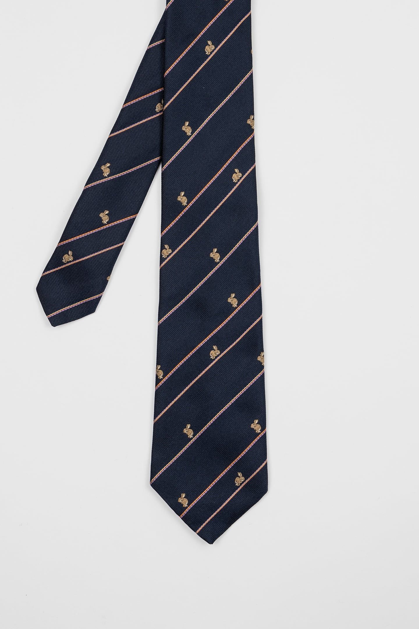 MEN TIE RABBIT STRIPE NAVY 1
