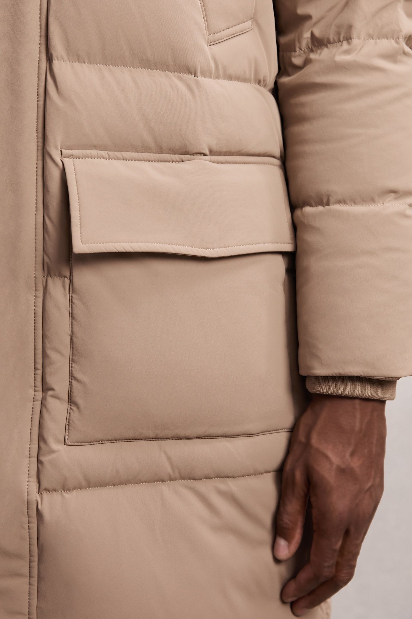 LS LONGLINE QUILTED ZIP THROUGH PUFFER JACKET LIGHT CAMEL BR 7